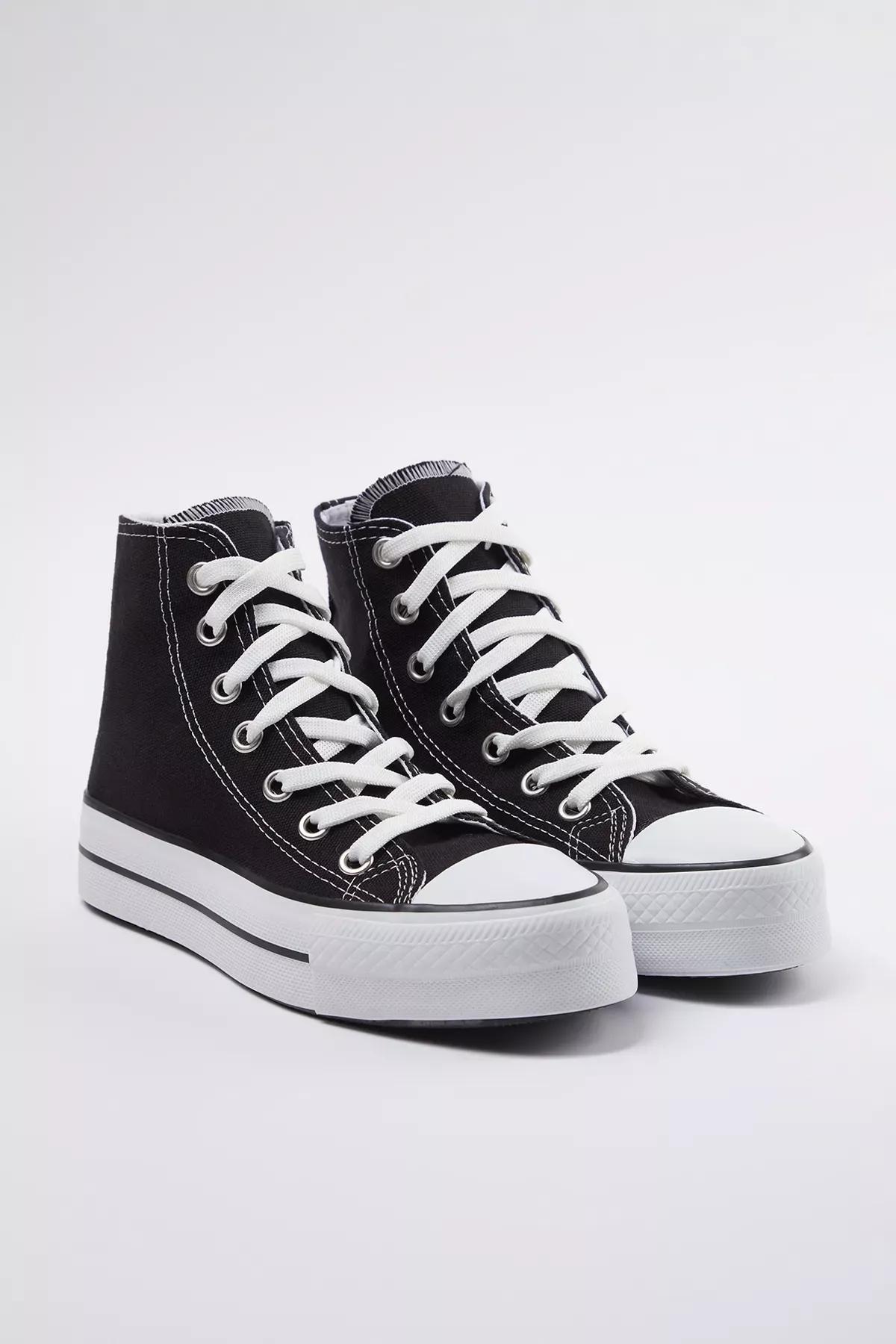 Black Lace-Up High-Top Sneakers, , large image number 1