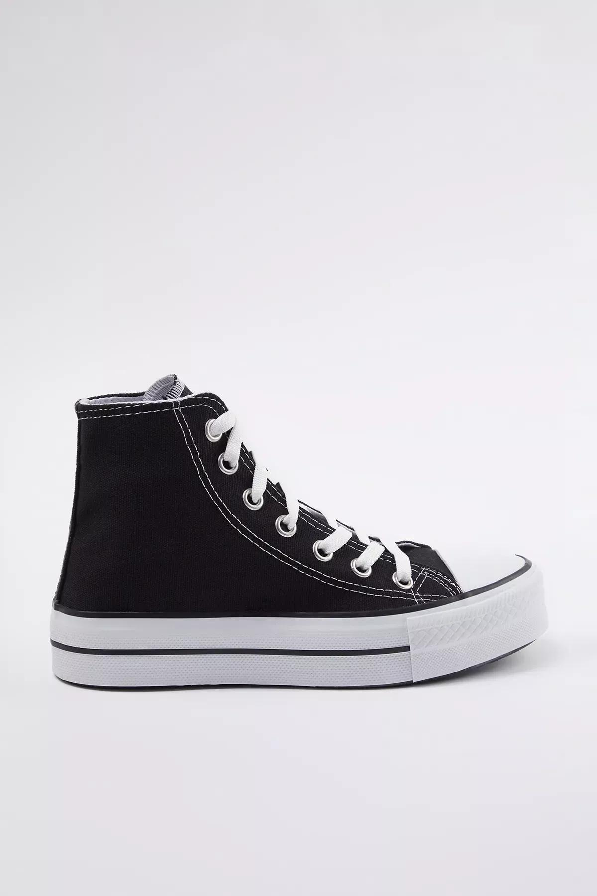 Black Lace-Up High-Top Sneakers, , large image number 2