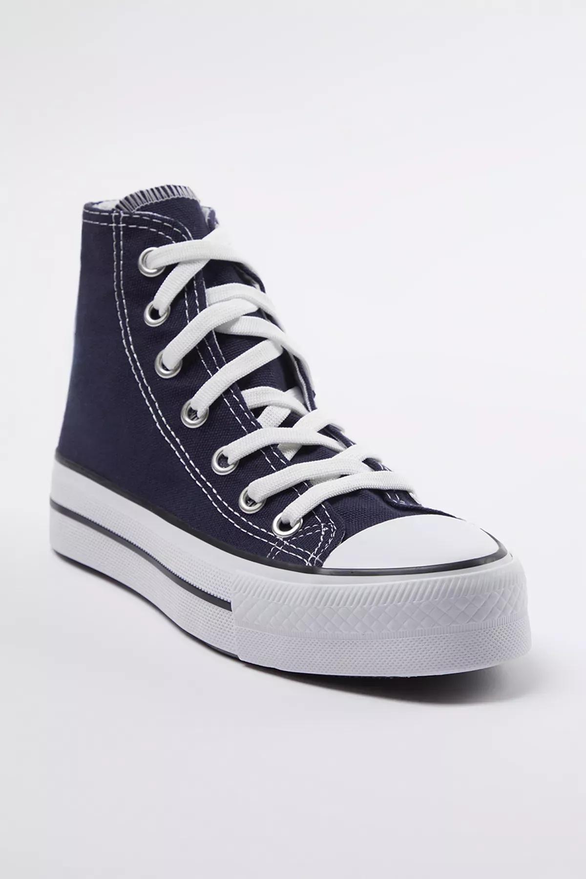 Navy Lace-Up High-Top Sneakers, Navy blue, large image number 0
