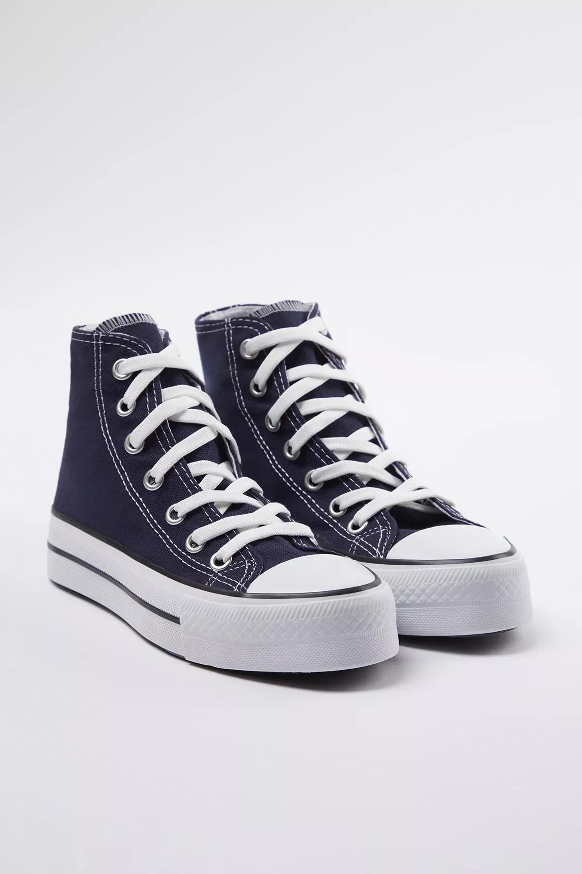 Navy Lace-Up High-Top Sneakers, Navy blue, large image number 1