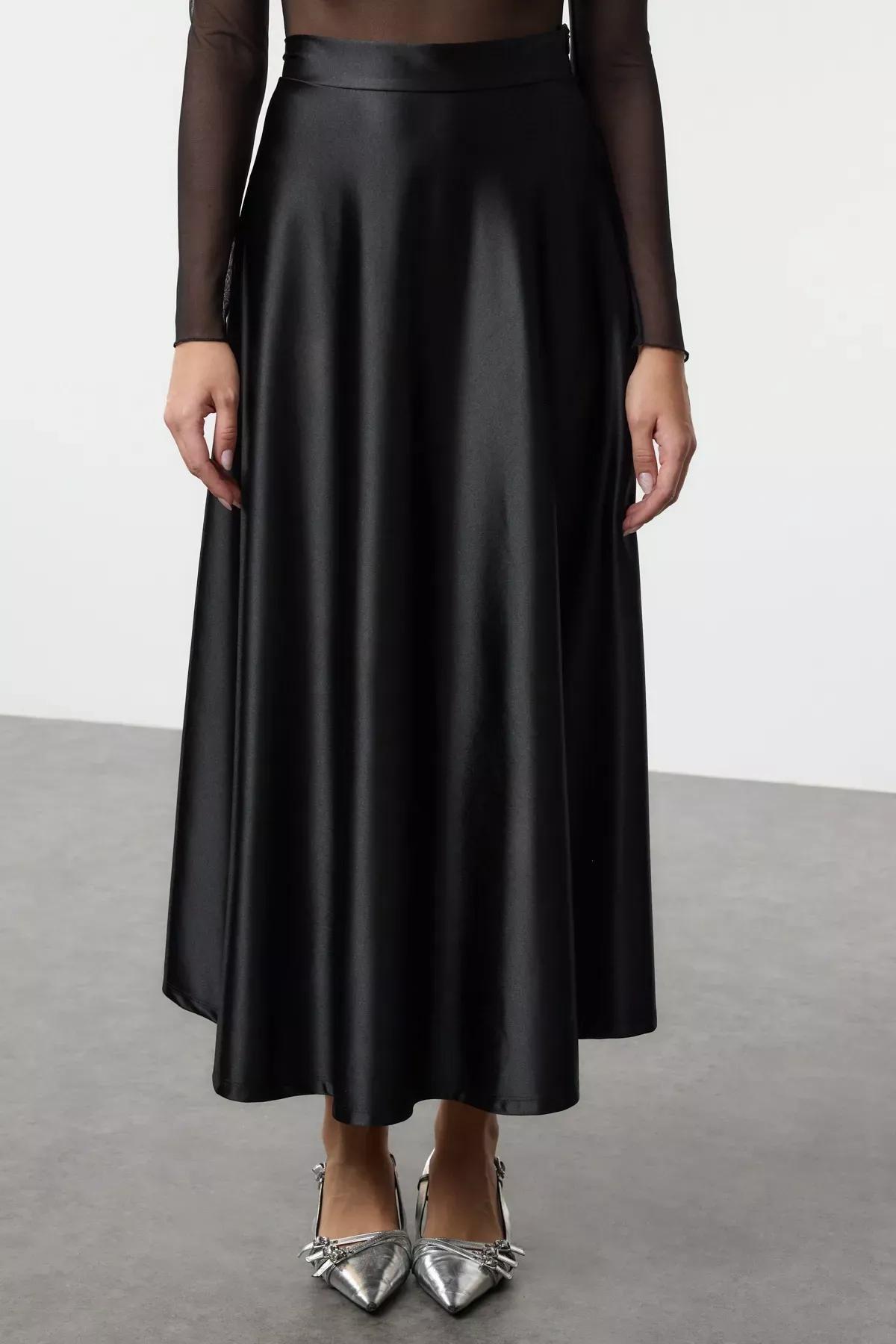 Black A-Line Knit Skirt, BLACK, large image number 3