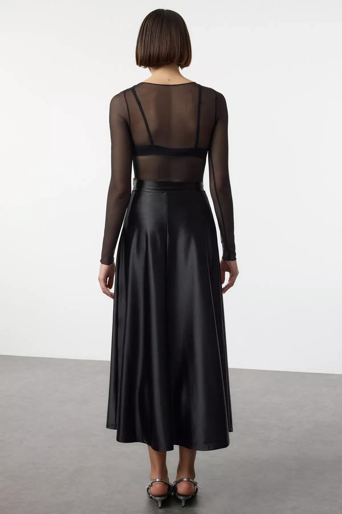 Black A-Line Knit Skirt, BLACK, large image number 4