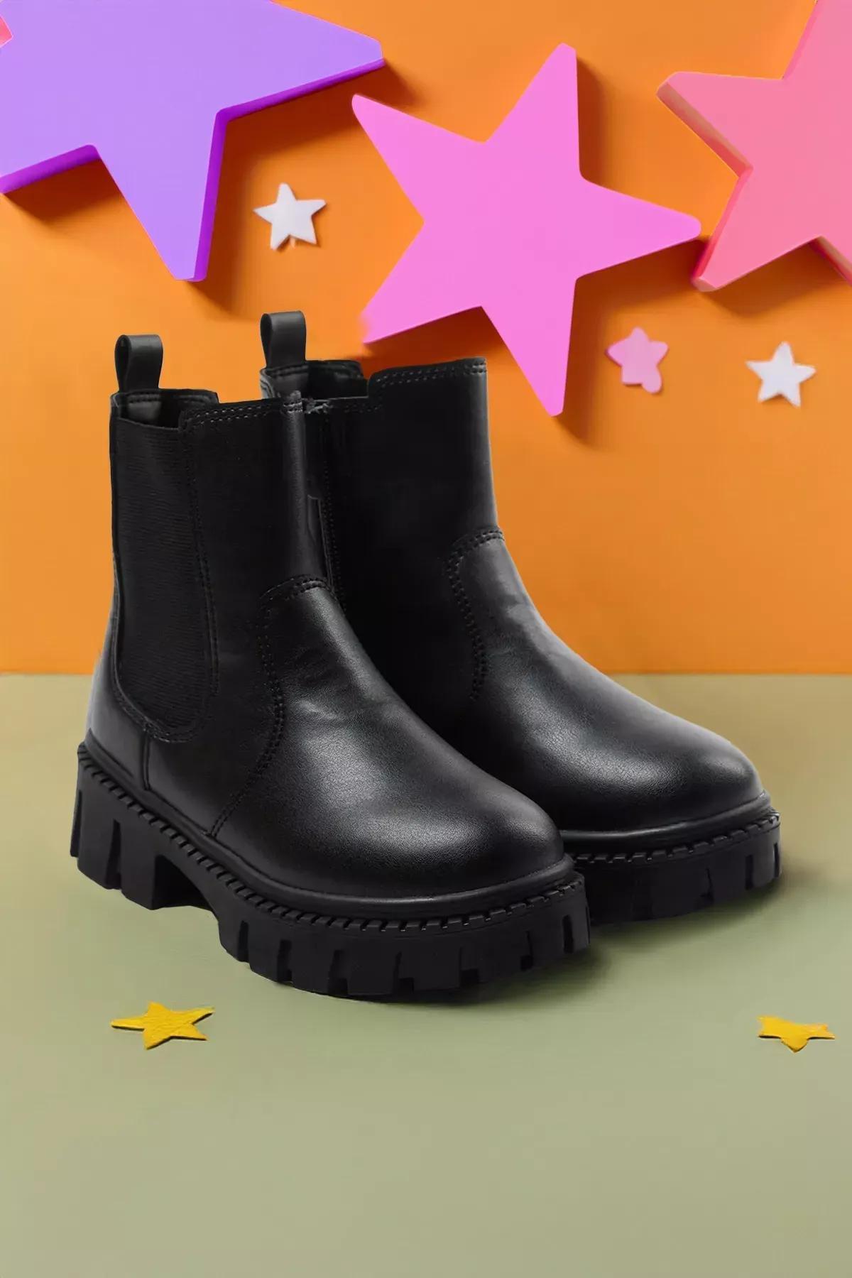 Black Elastic Detailed Boots, , large image number 1