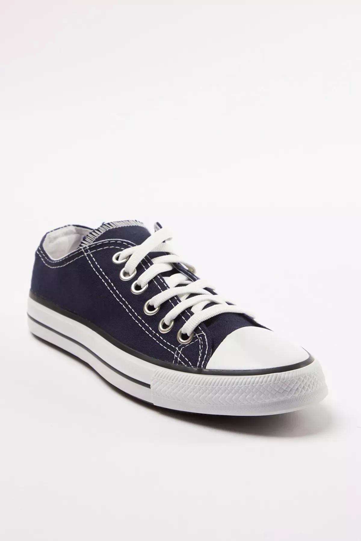 Navy Lace-Up Flat Sneakers, Navy blue, large image number 1