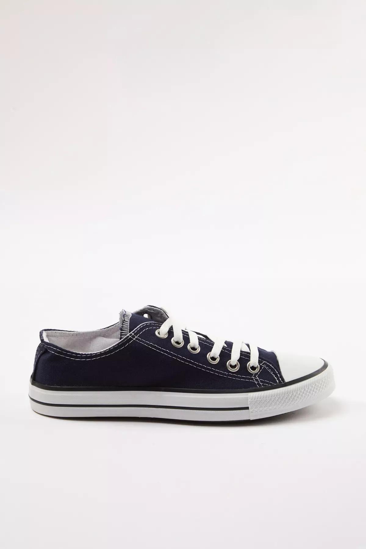 Navy Lace-Up Flat Sneakers, Navy blue, large image number 2
