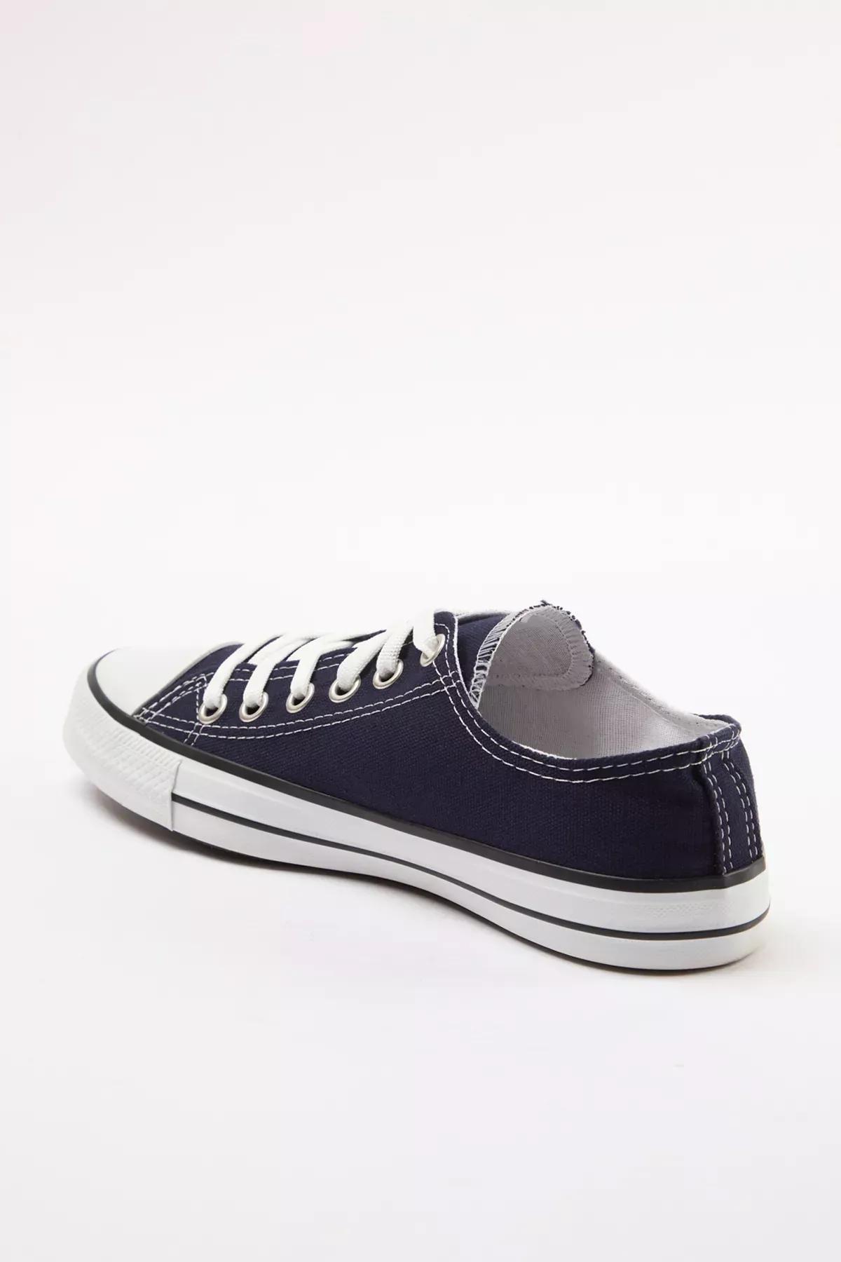 Navy Lace-Up Flat Sneakers, Navy blue, large image number 3