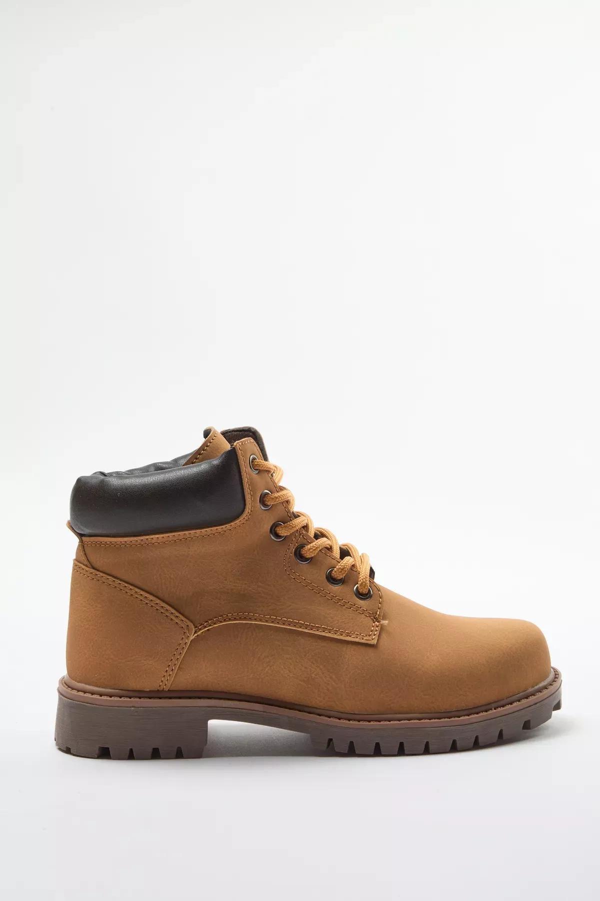 Camel Lace-Up Flat Boots, , large image number 0