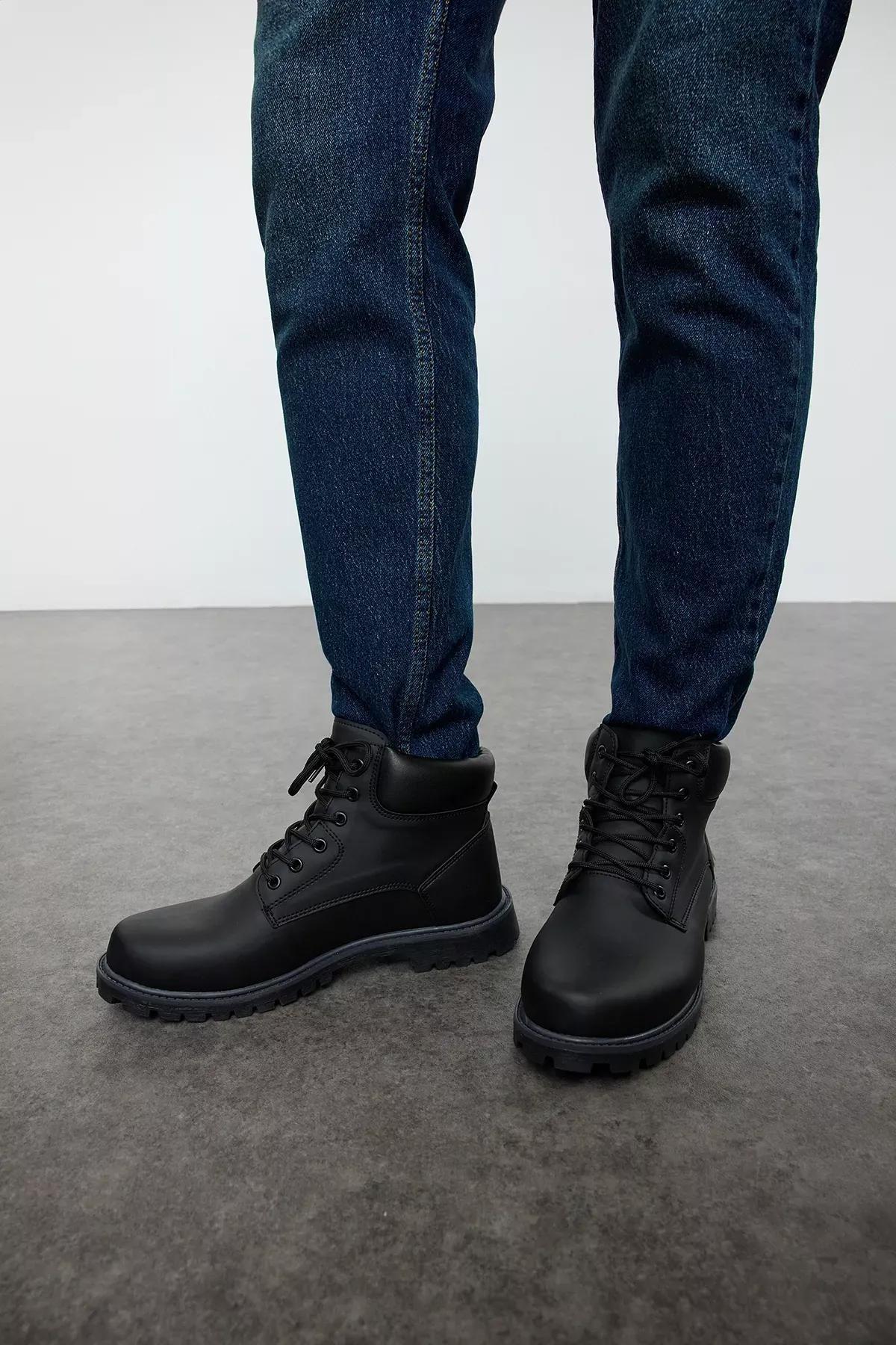 Black Lace-Up Flat Boots, , large image number 1