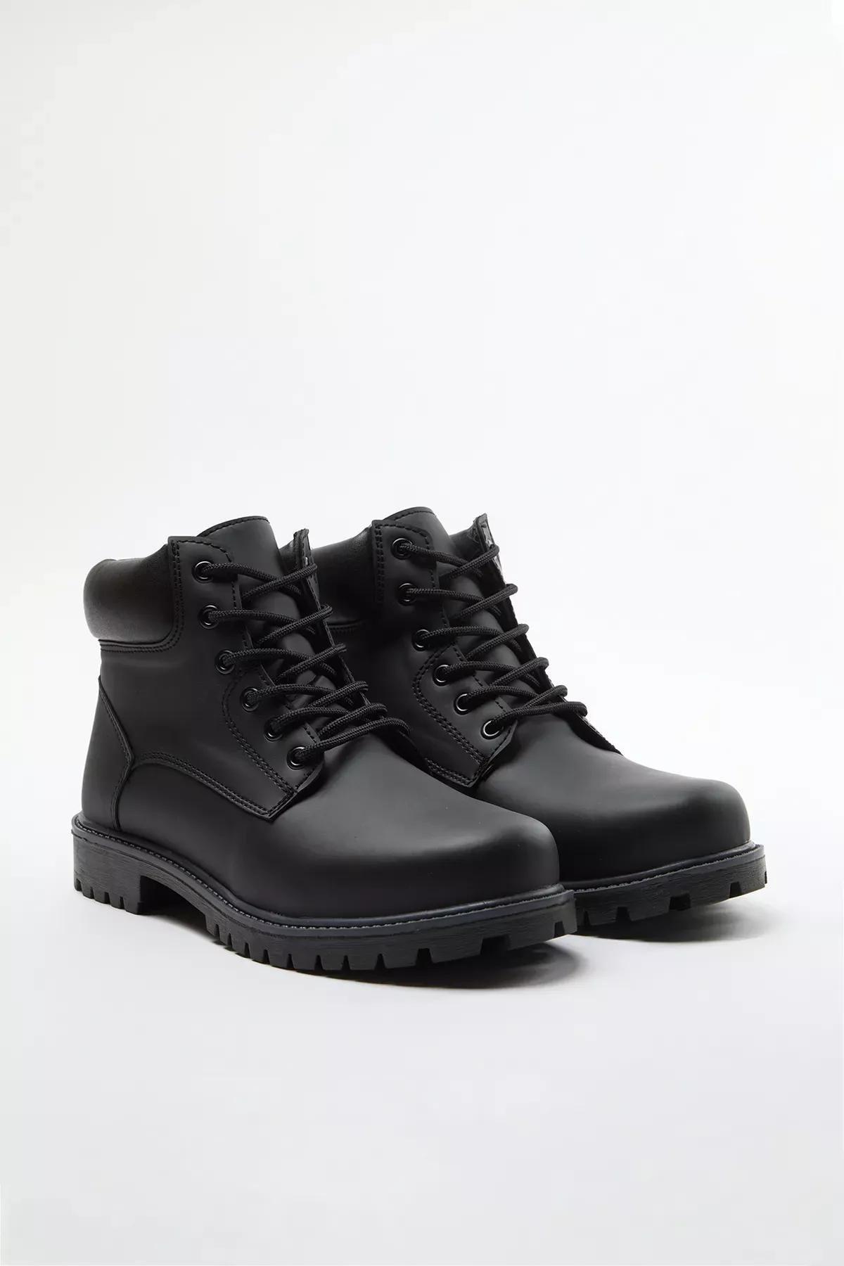Black Lace-Up Flat Boots, , large image number 2