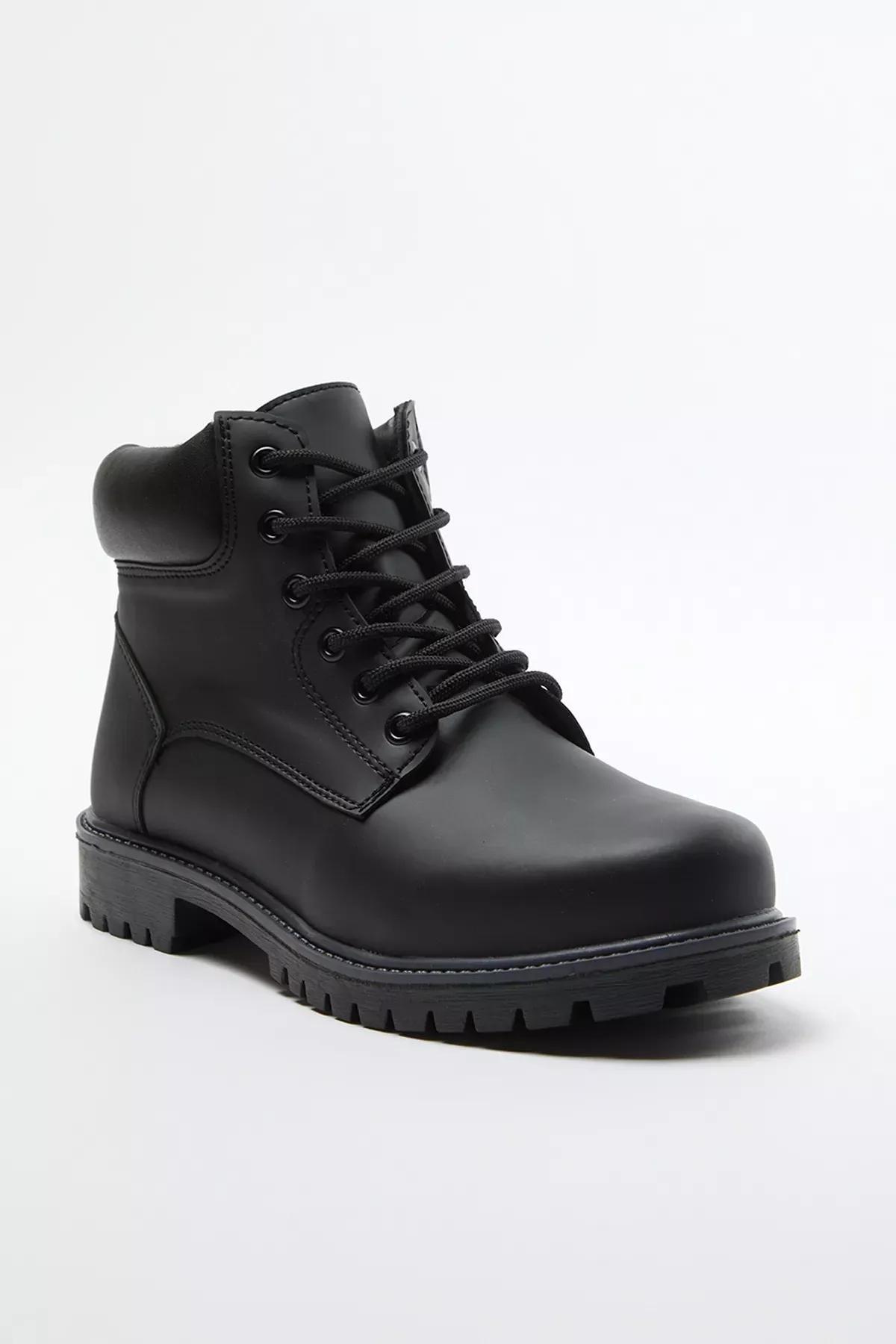 Black Lace-Up Flat Boots, , large image number 3