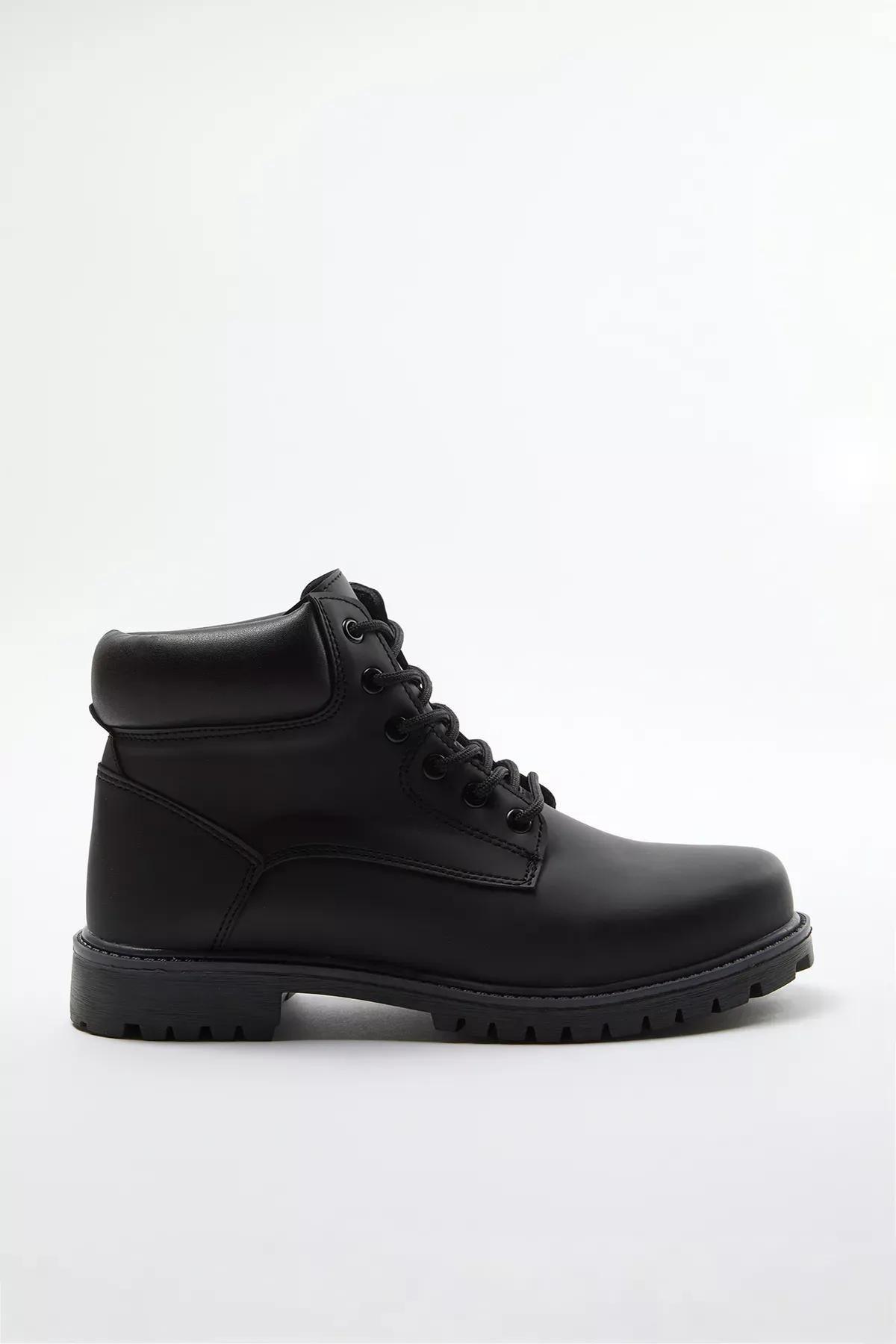 Black Lace-Up Flat Boots, , large image number 4