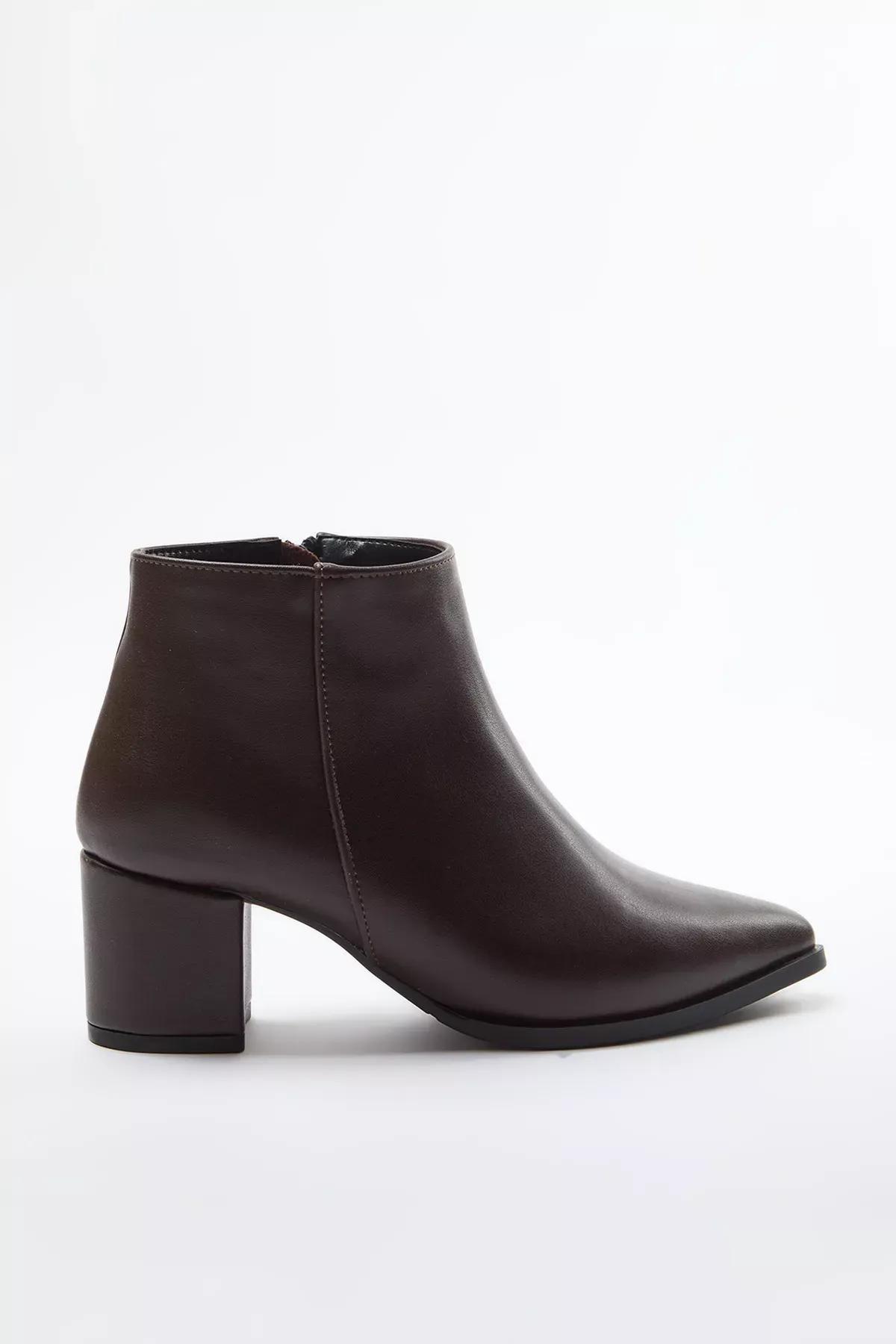 Brown Zipper Heel Ankle Boots, , large image number 0