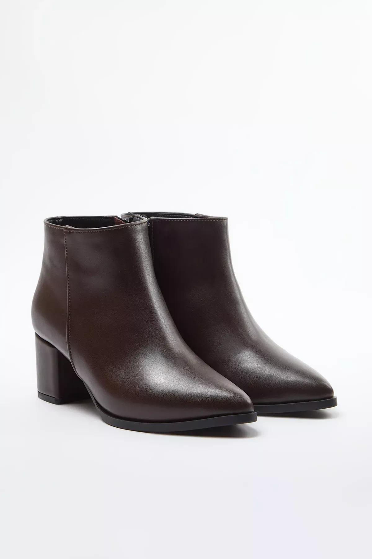 Brown Zipper Heel Ankle Boots, , large image number 1