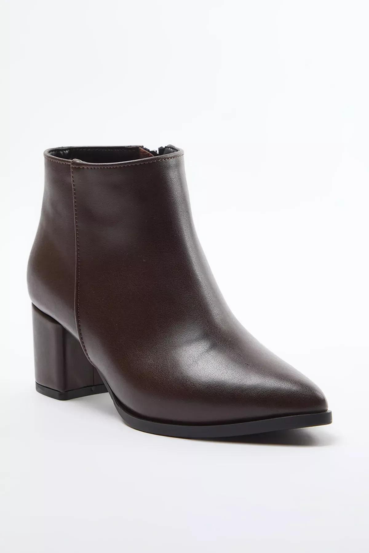 Brown Zipper Heel Ankle Boots, , large image number 2