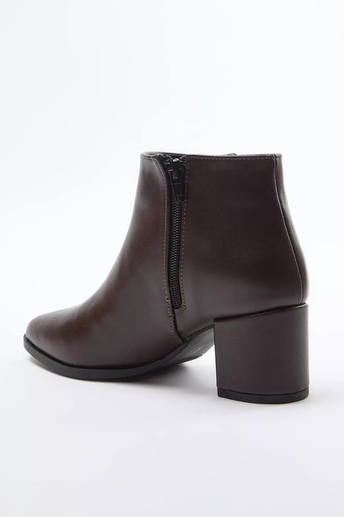 Brown Zipper Heel Ankle Boots, , large image number 3