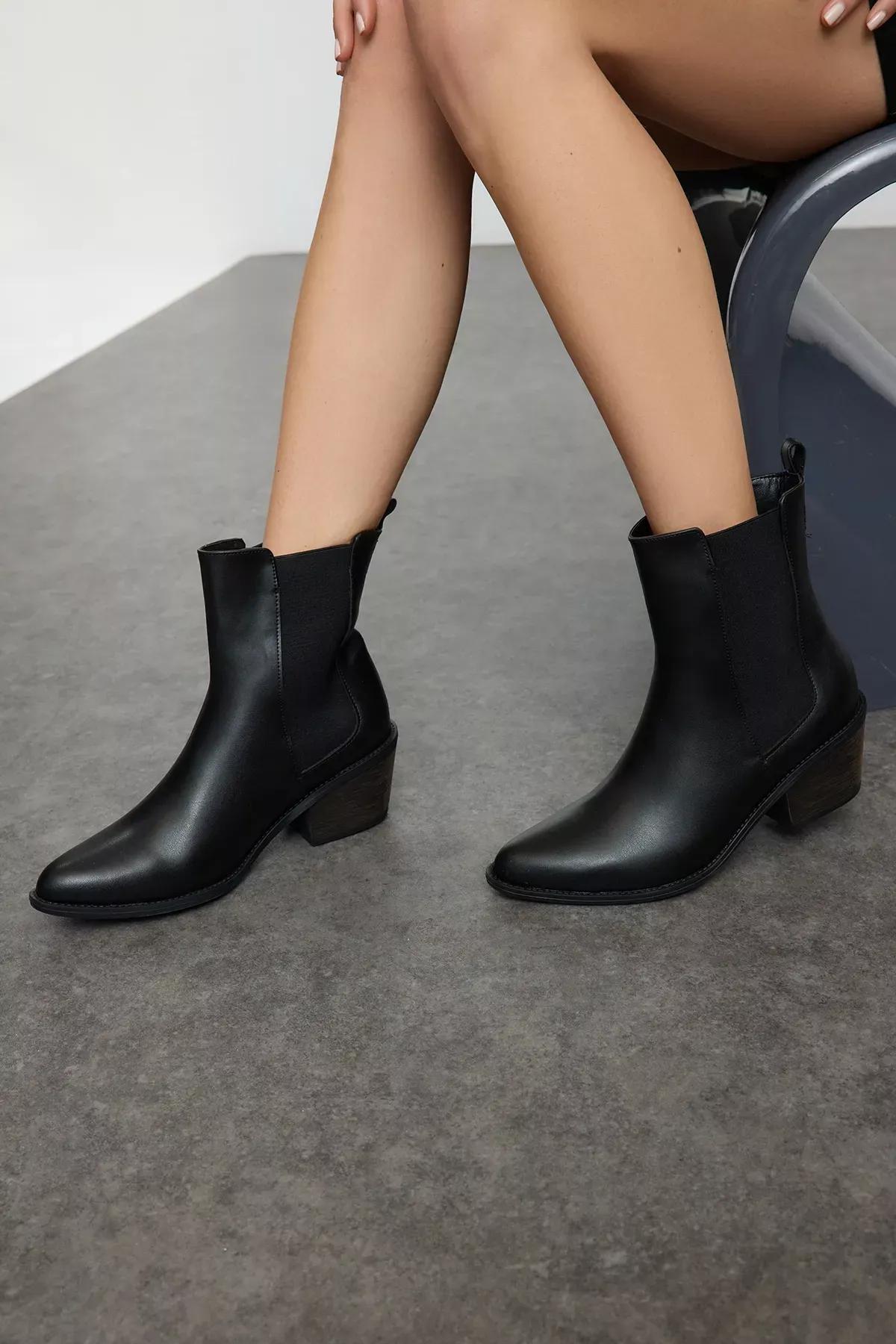 Black Detailed Cowboy Block Heel Boots, , large image number 1