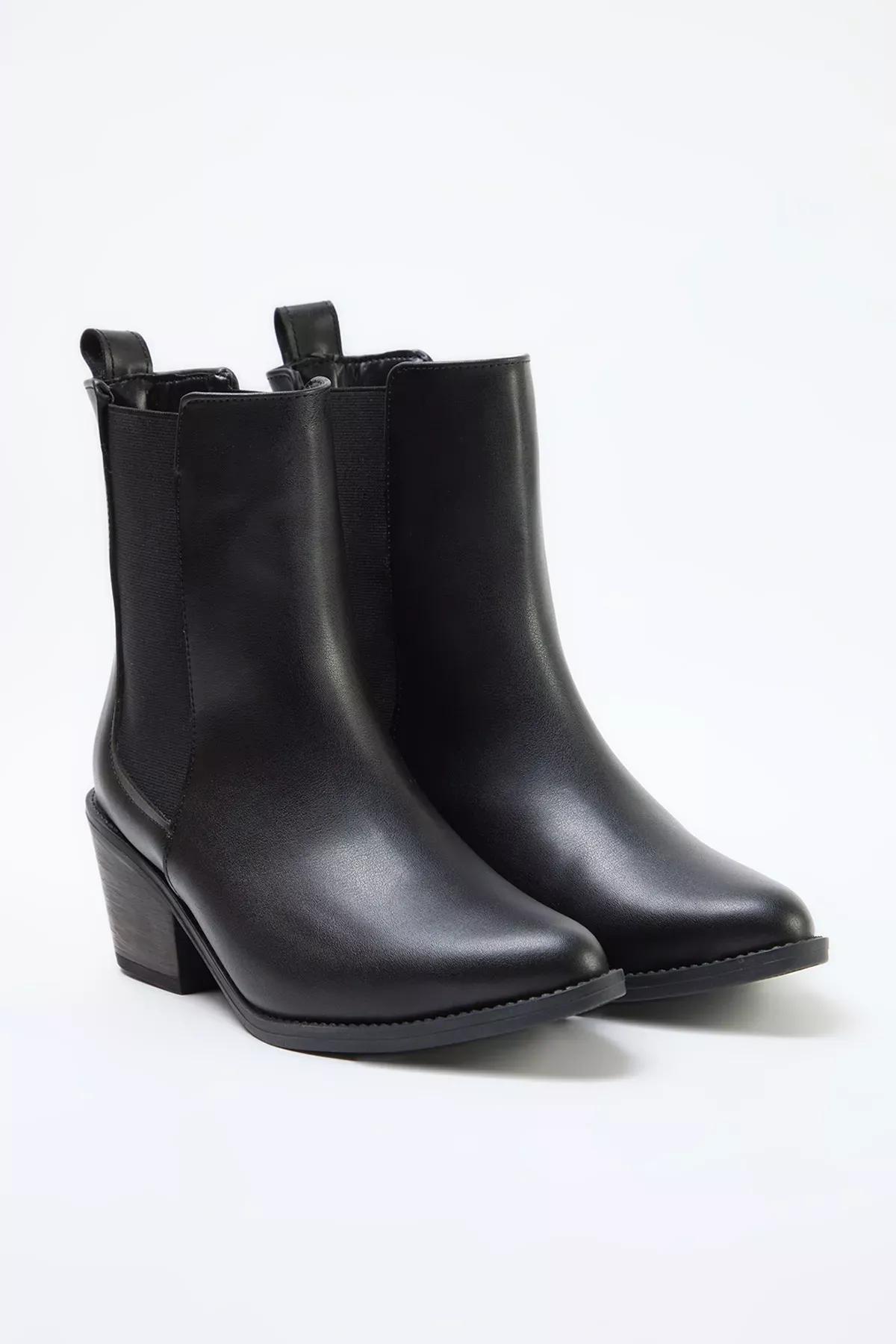 Black Detailed Cowboy Block Heel Boots, , large image number 2