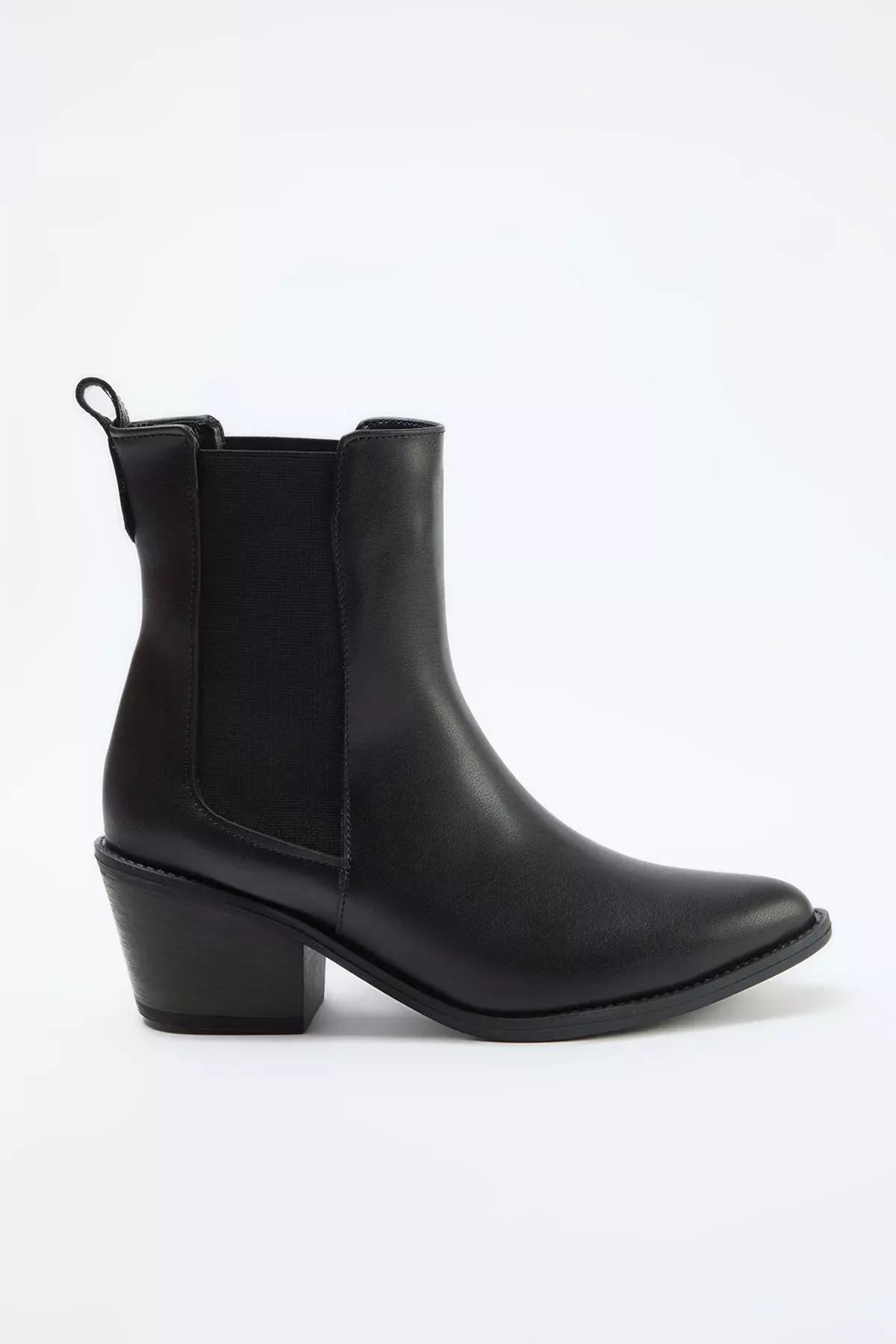 Black Detailed Cowboy Block Heel Boots, , large image number 3