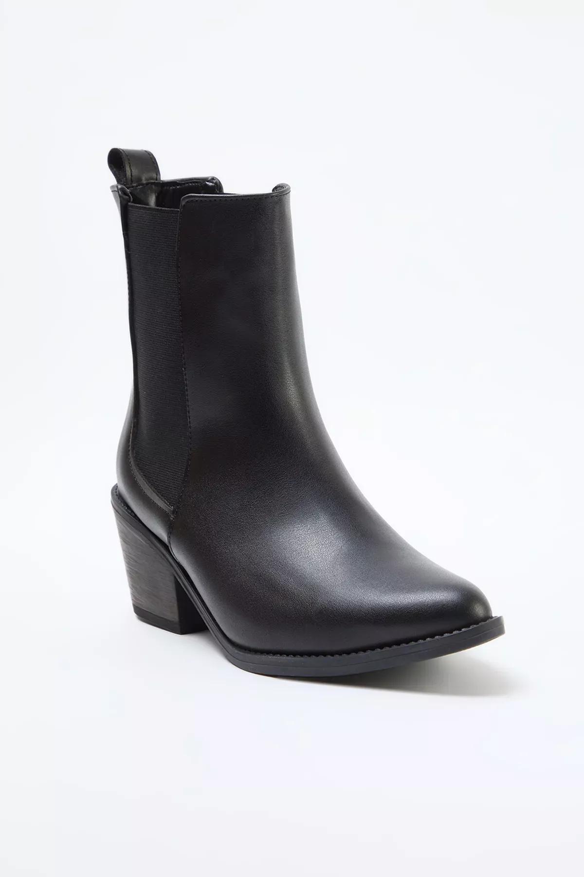 Black Detailed Cowboy Block Heel Boots, , large image number 4