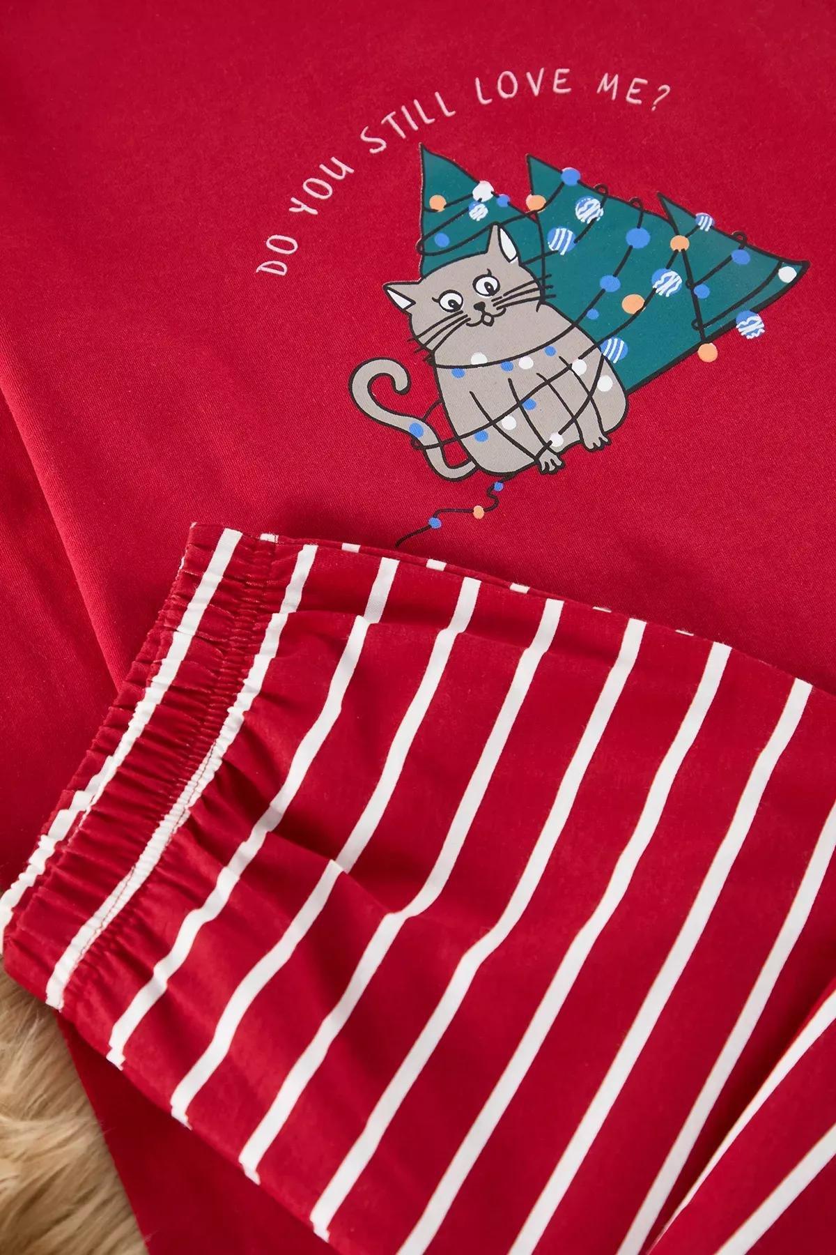 Red New Years Jersey Pajama Set, Burgundy, medium