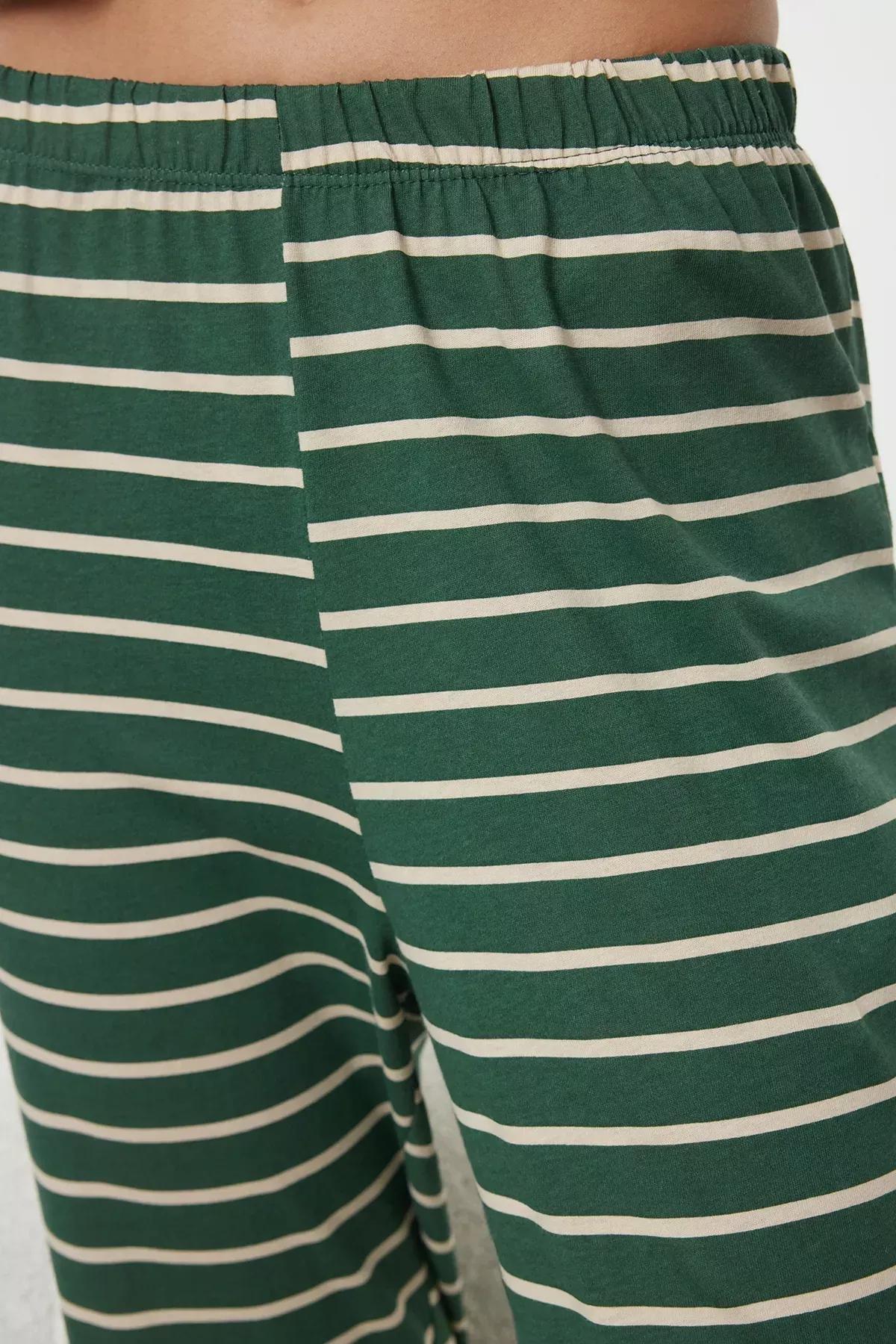 Beige Striped Christmas Pajama Set, Beige, large image number 3