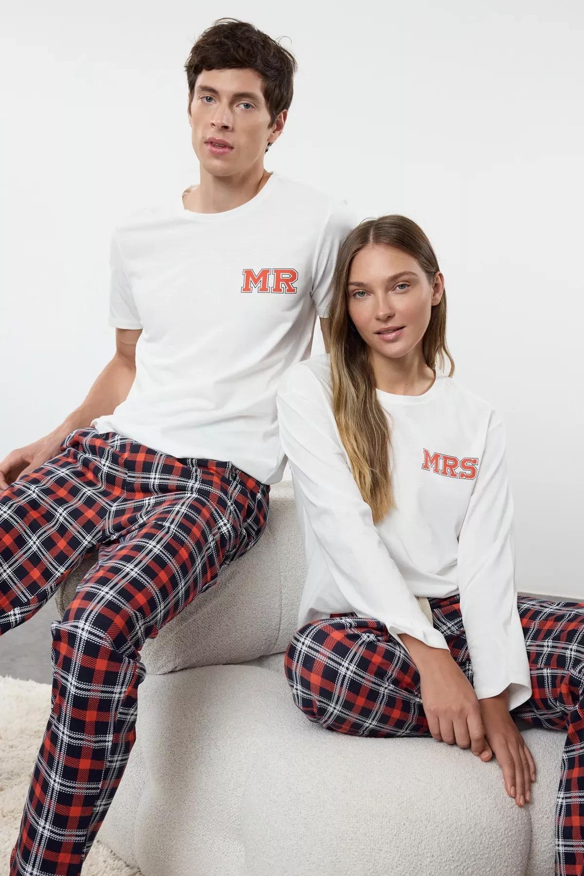 Mens Beige Couple Pajama Set, , large image number 0