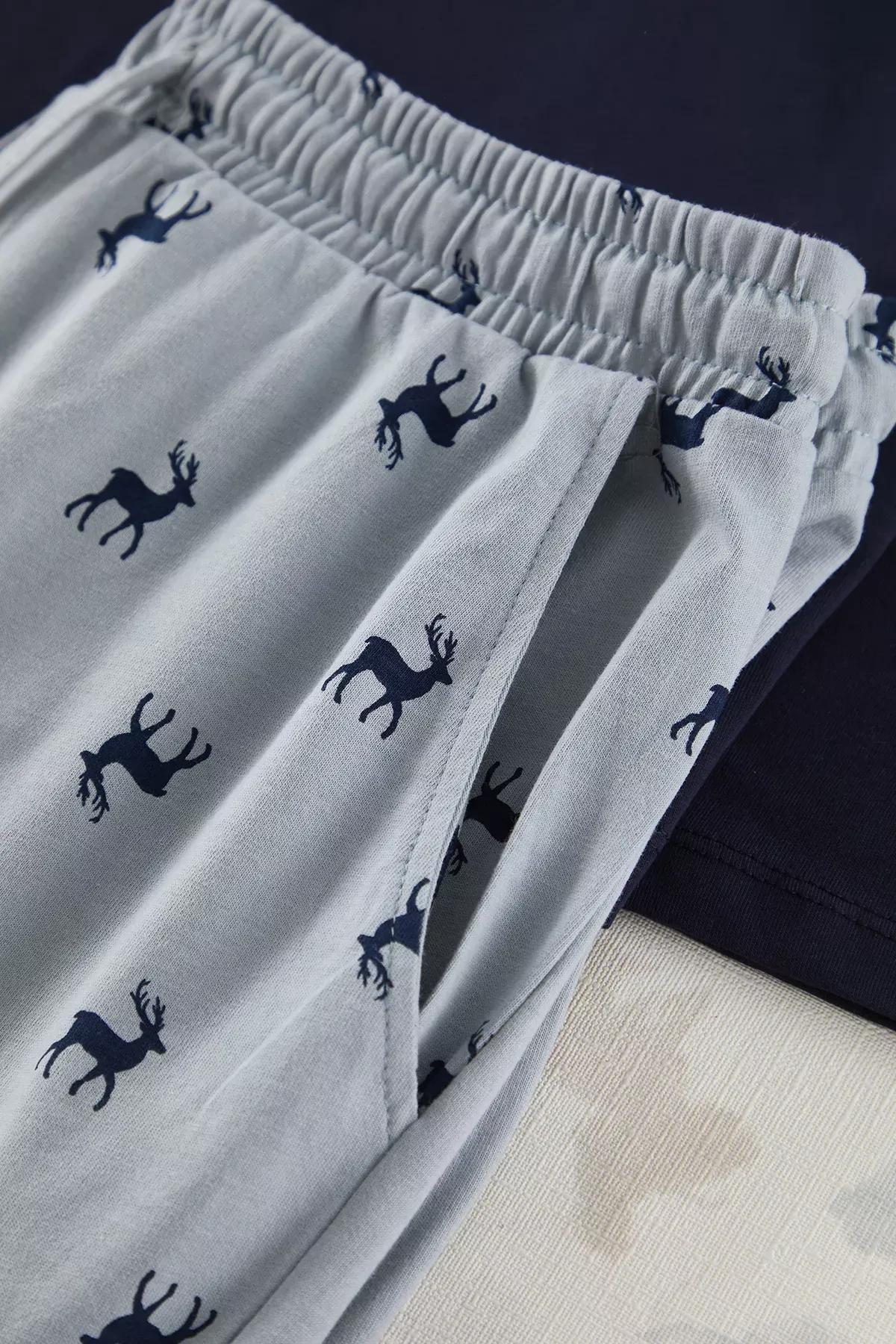 Navy Deer Printed Pajama Set, Navy blue, medium