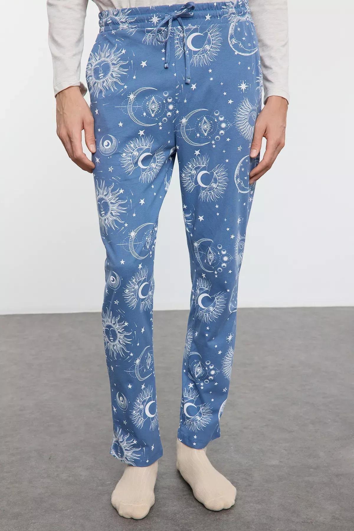 Mens Grey Blue Pajama Set, , large image number 3