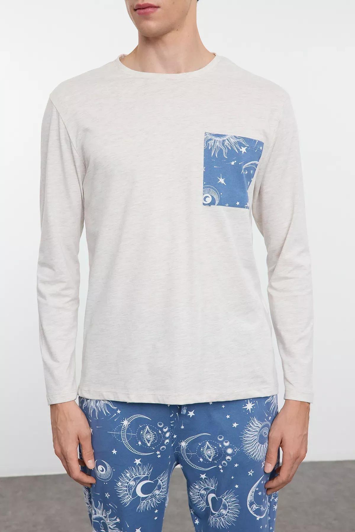 Mens Grey Blue Pajama Set, , large image number 4