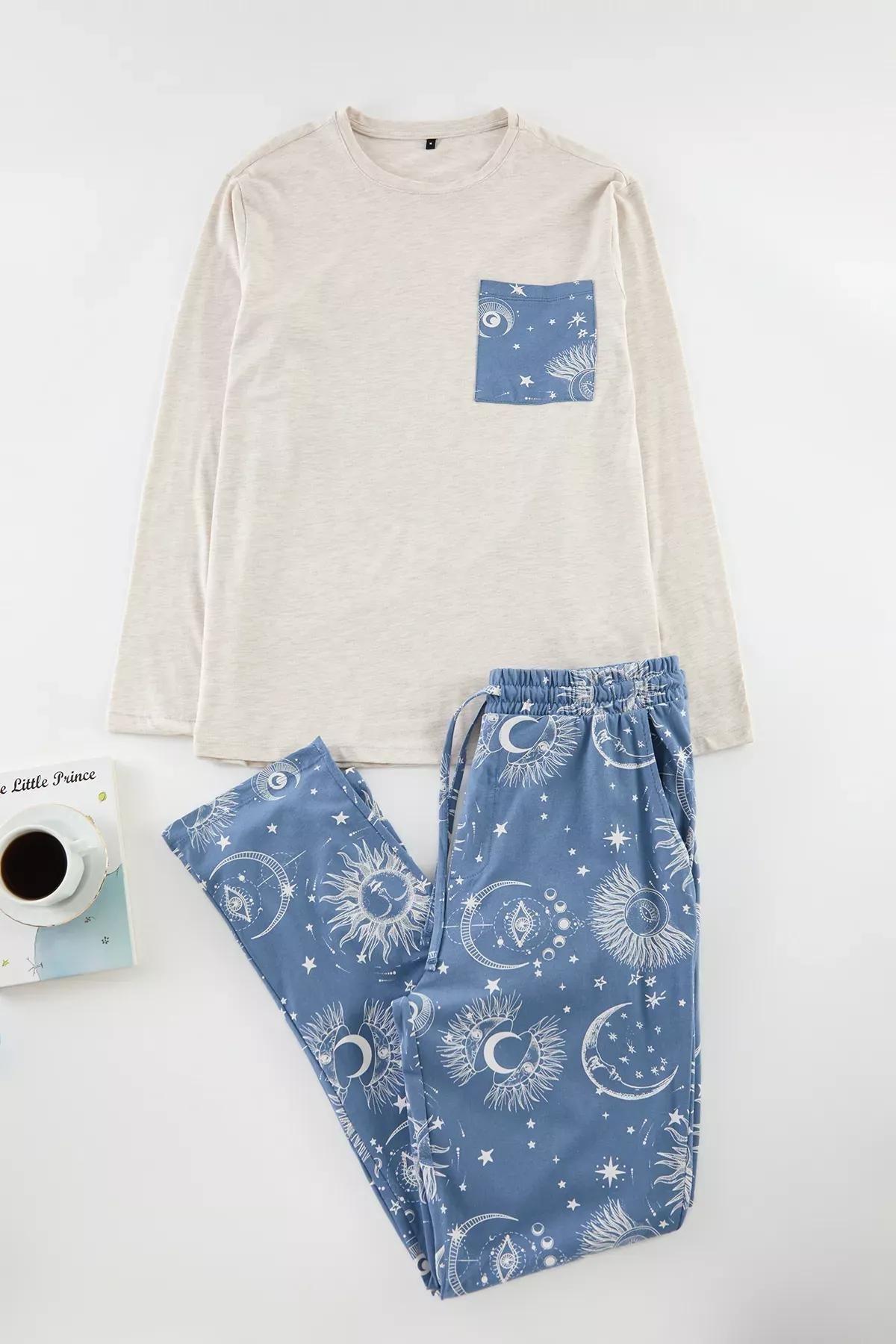 Mens Grey Blue Pajama Set, , large image number 5