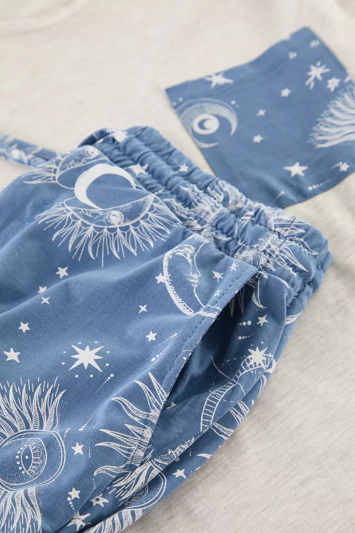 Mens Grey Blue Pajama Set, , large image number 6