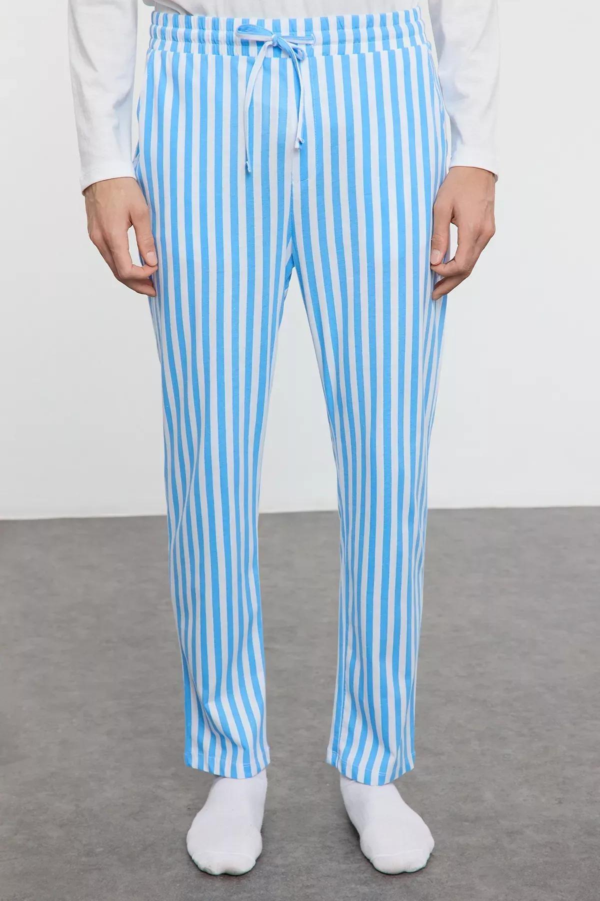 Beige Striped Knitted Pyjamas Set, Ecru, large image number 5
