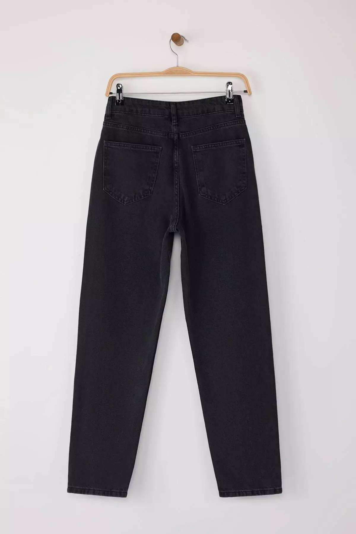 Black Jewelled High-Waist Mom Jeans, BLACK, large image number 5