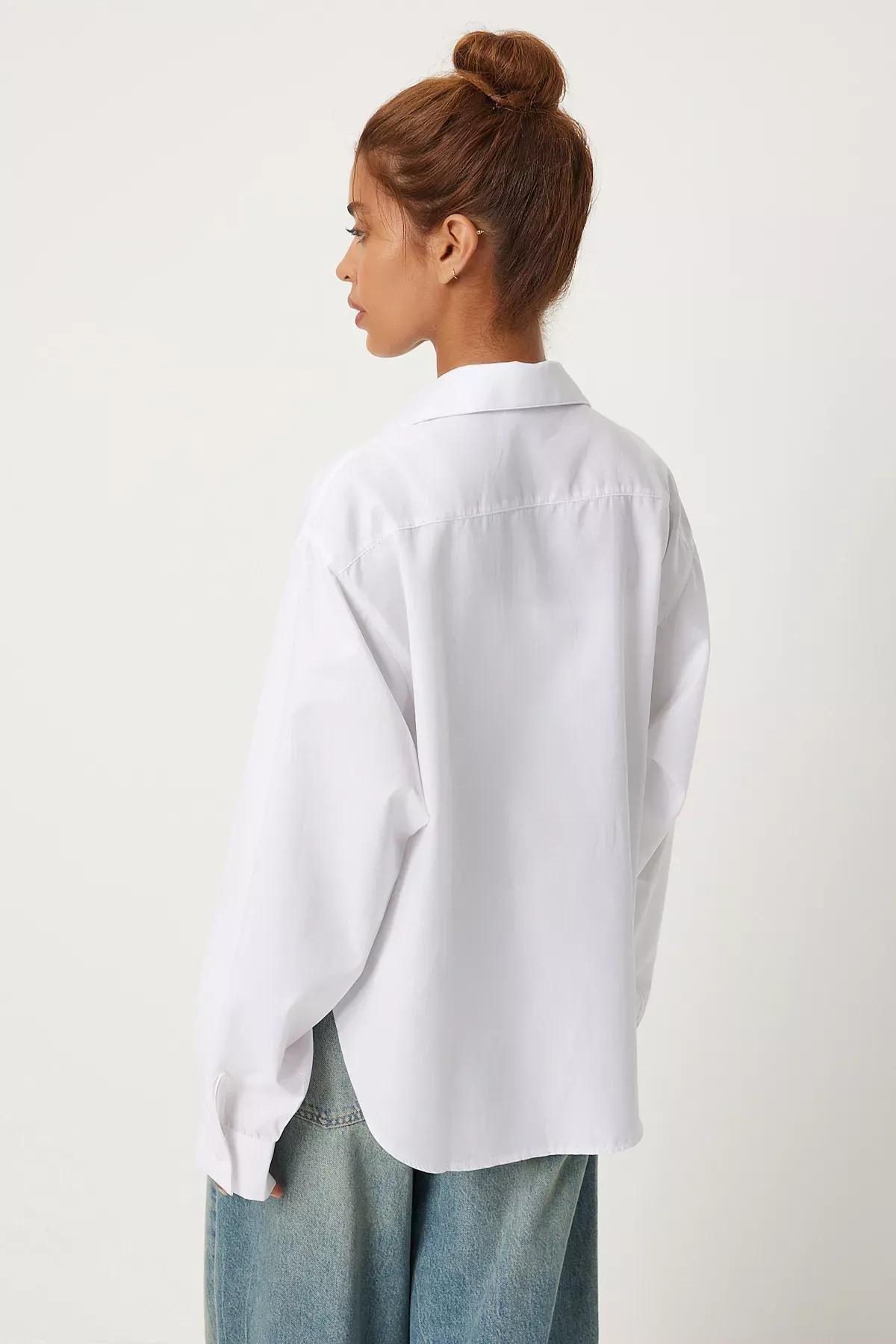 White Detailed Oversized Shirt, White, large image number 5