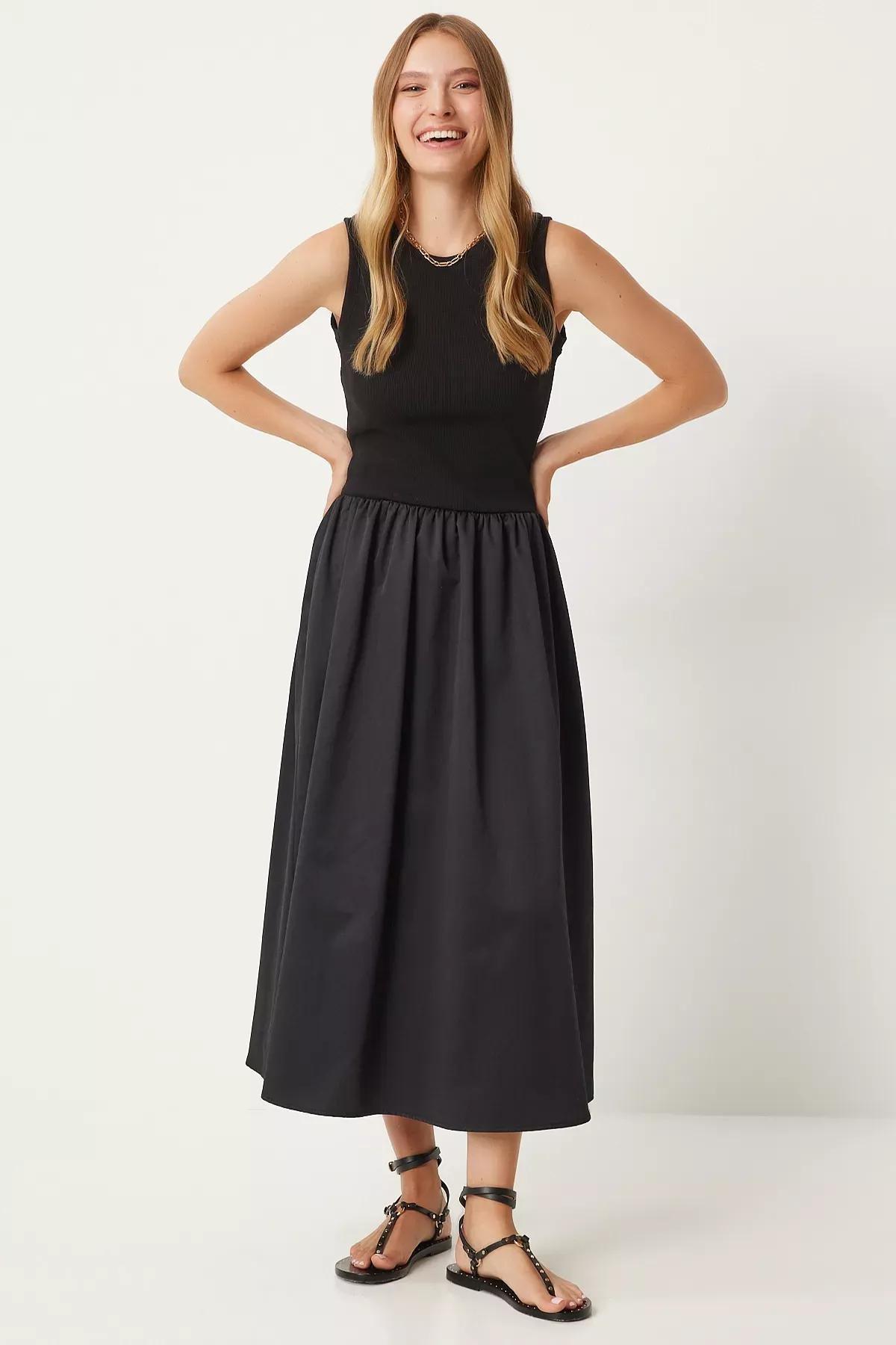 Black Sleeveless Knitted Dress, , large image number 0