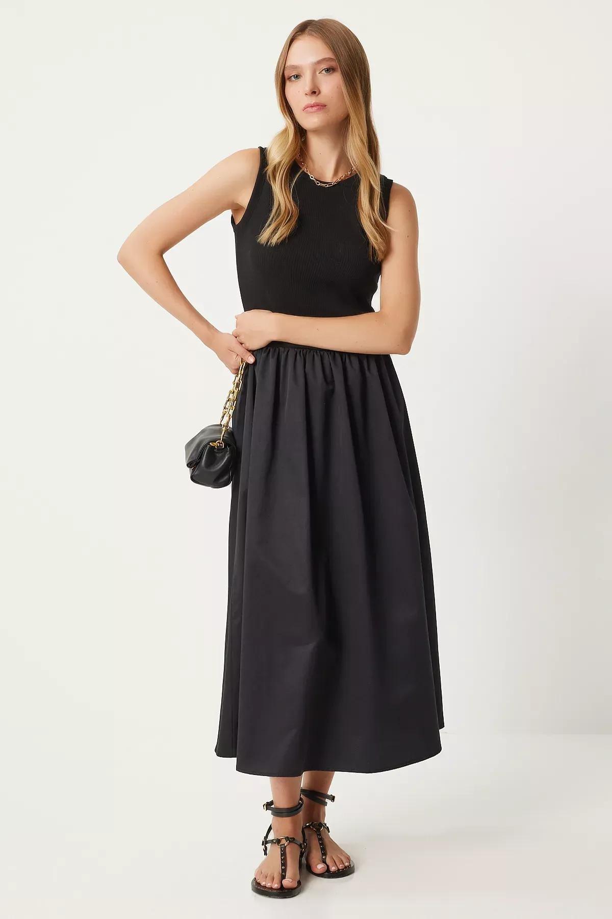 Black Sleeveless Knitted Dress, , large image number 1