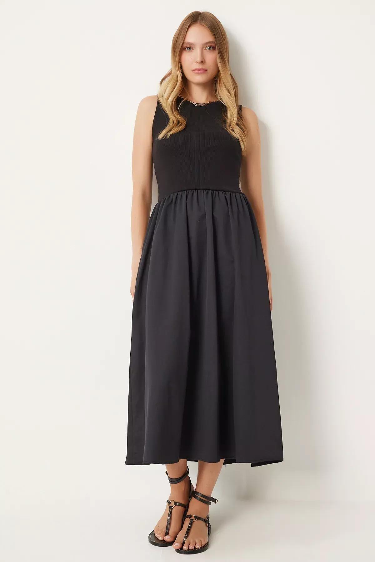 Black Sleeveless Knitted Dress, , large image number 2