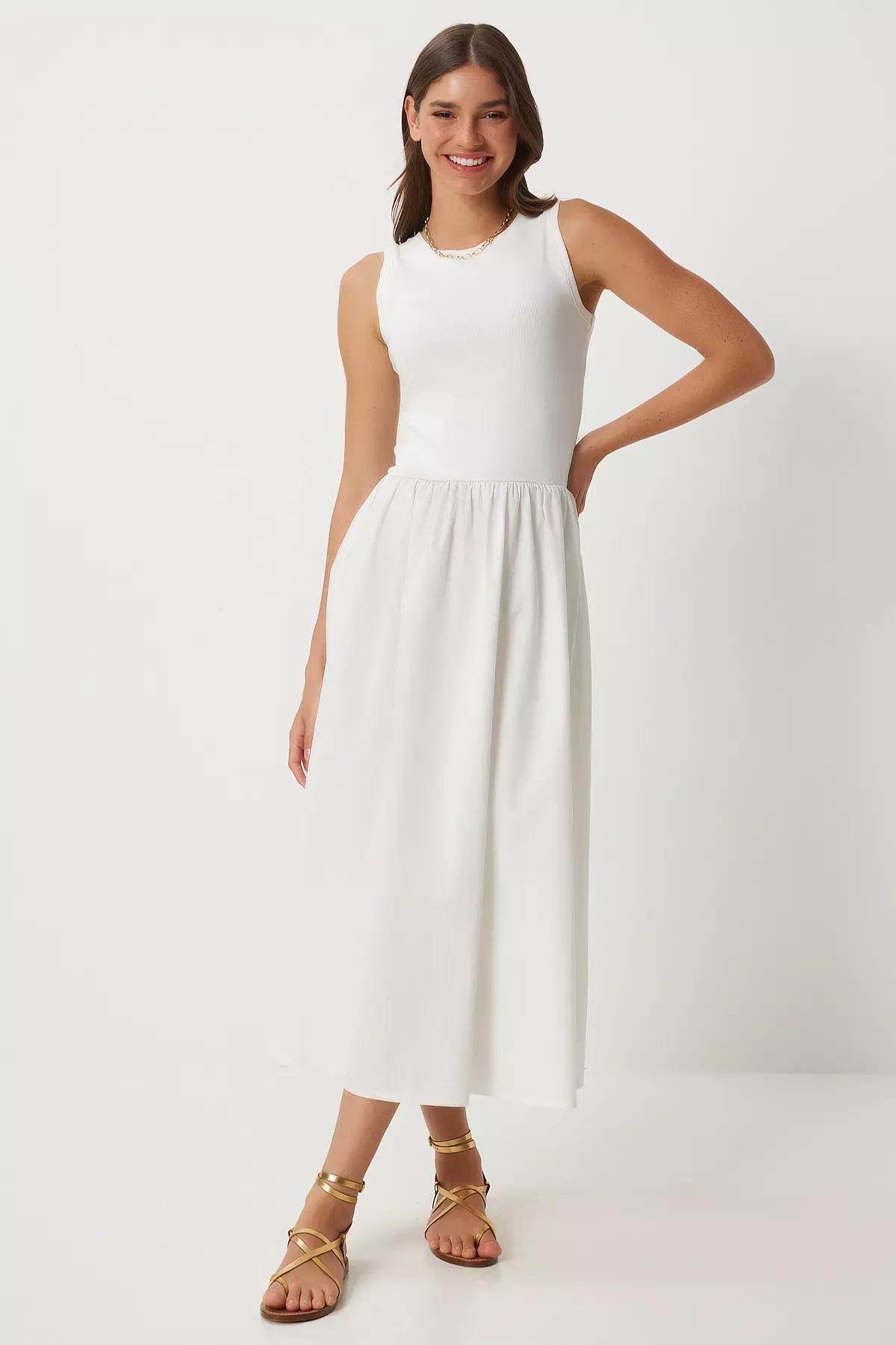 White Sleeveless Knitted Dress, , large image number 0