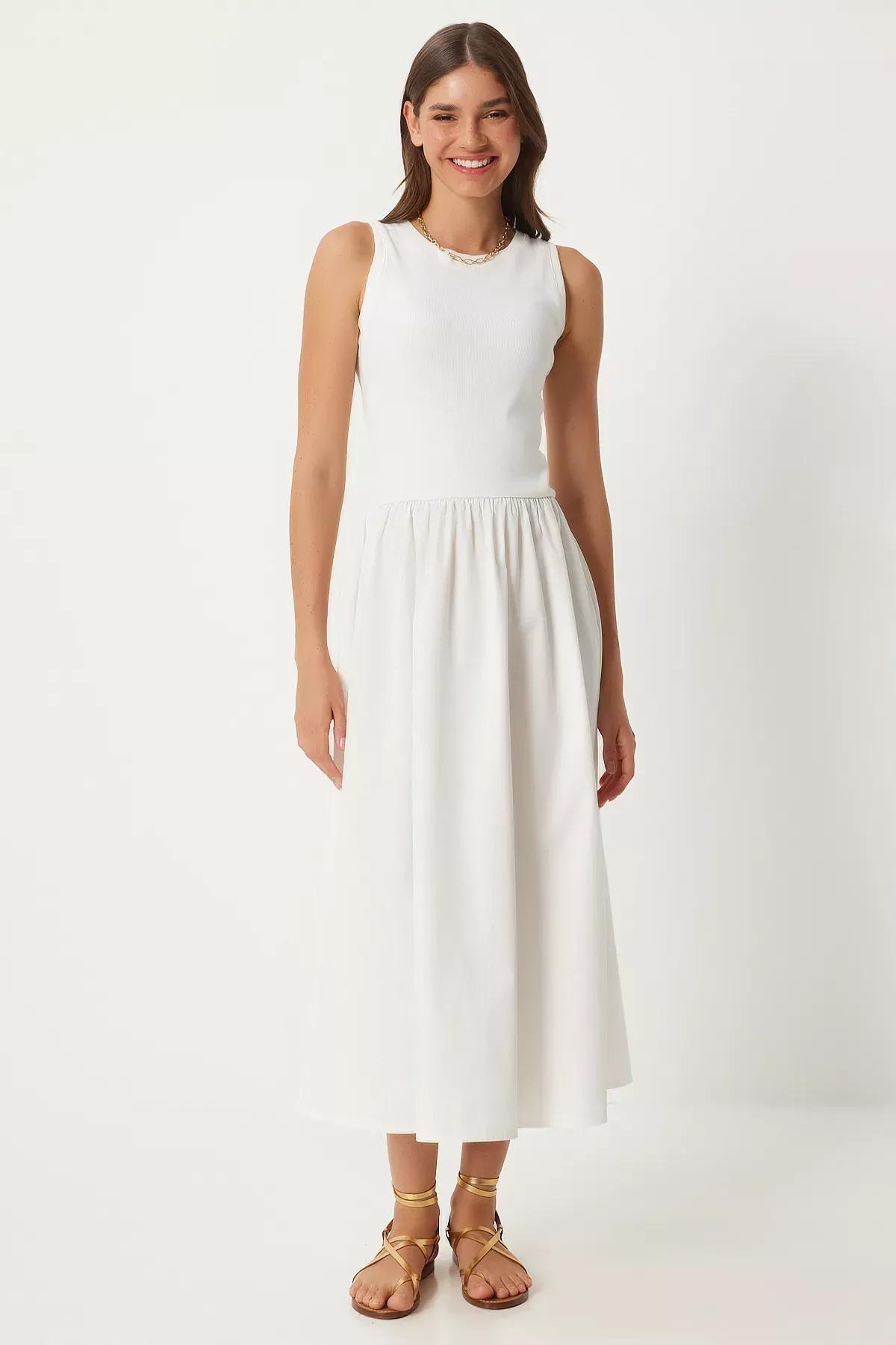 White Sleeveless Knitted Dress, , large image number 1