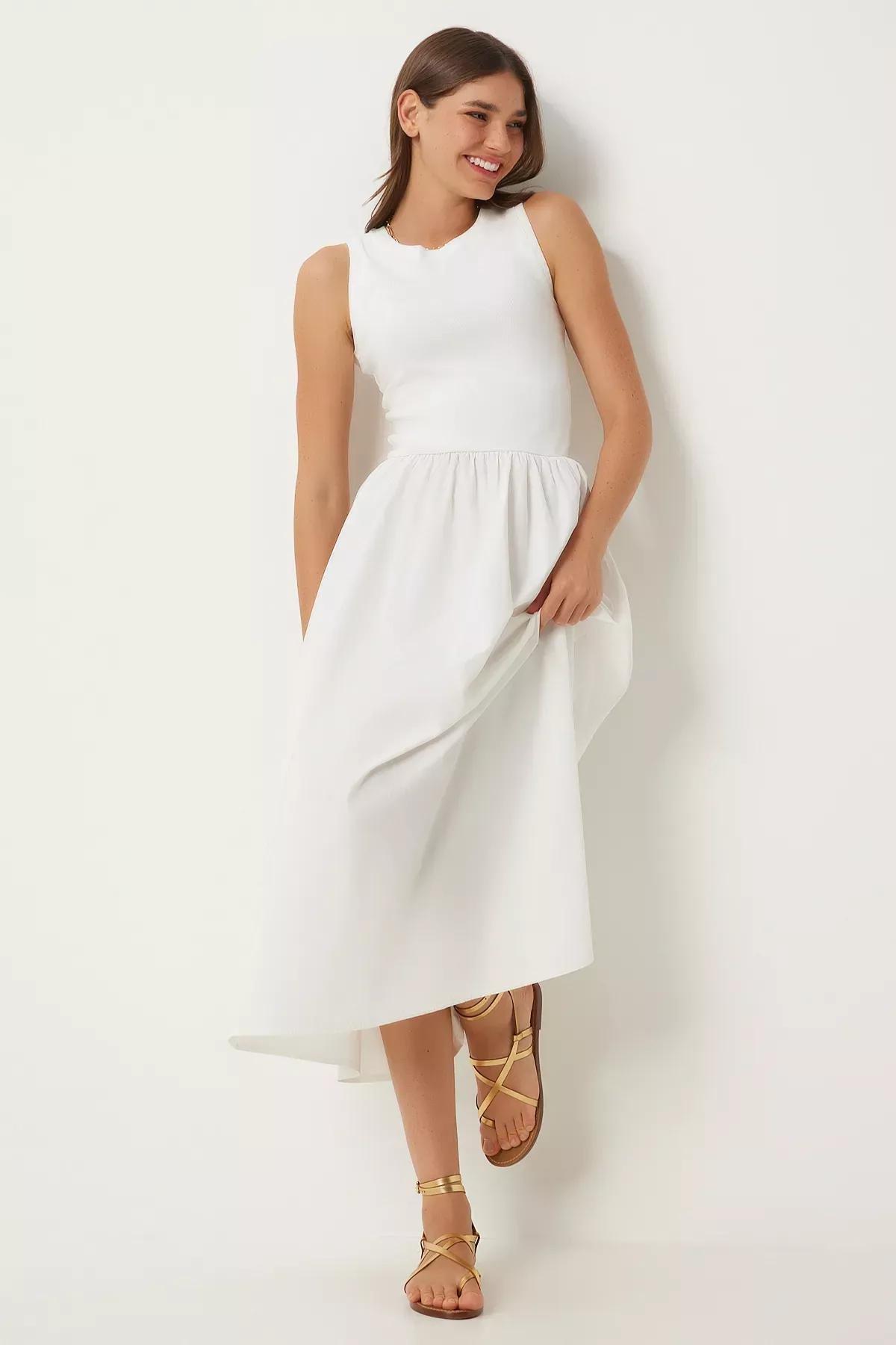 White Sleeveless Knitted Dress, , large image number 2