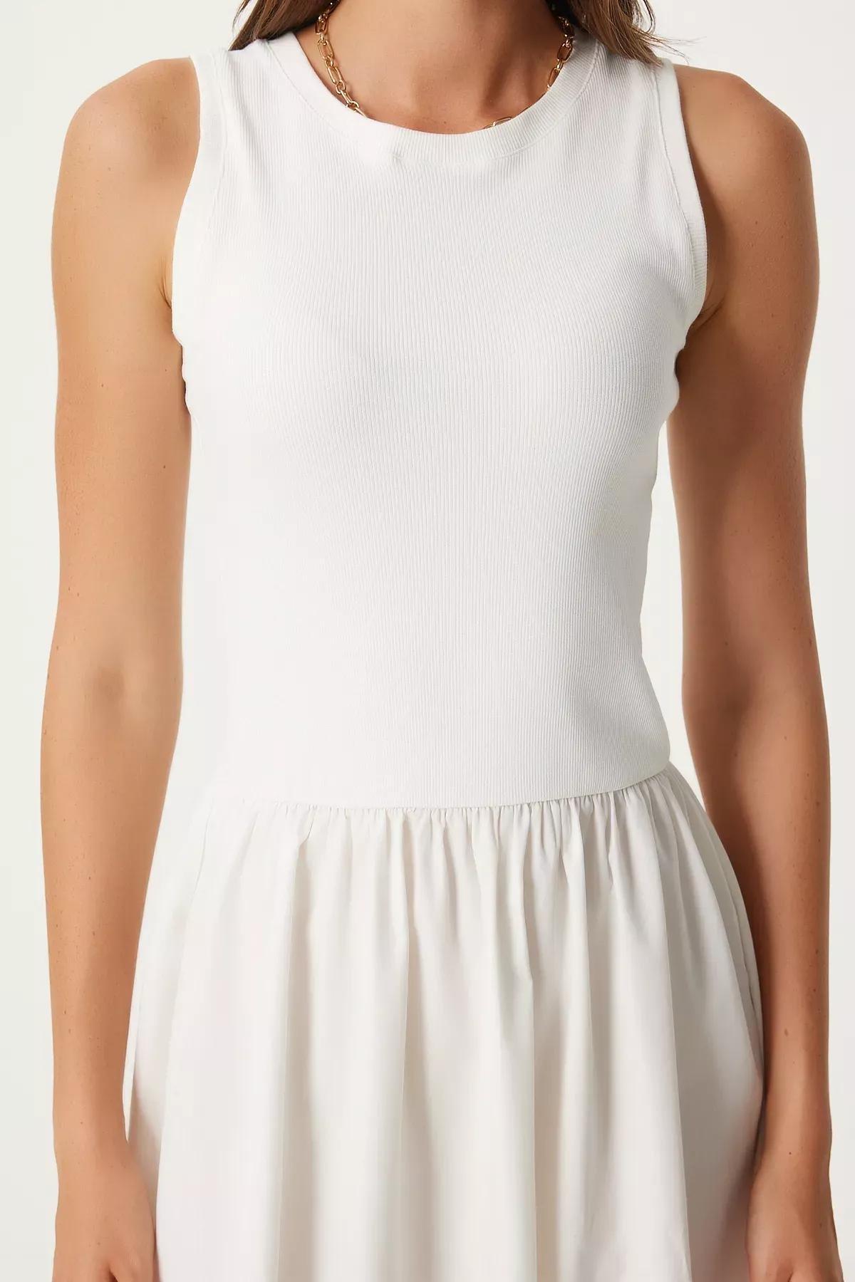 White Sleeveless Knitted Dress, , large image number 3