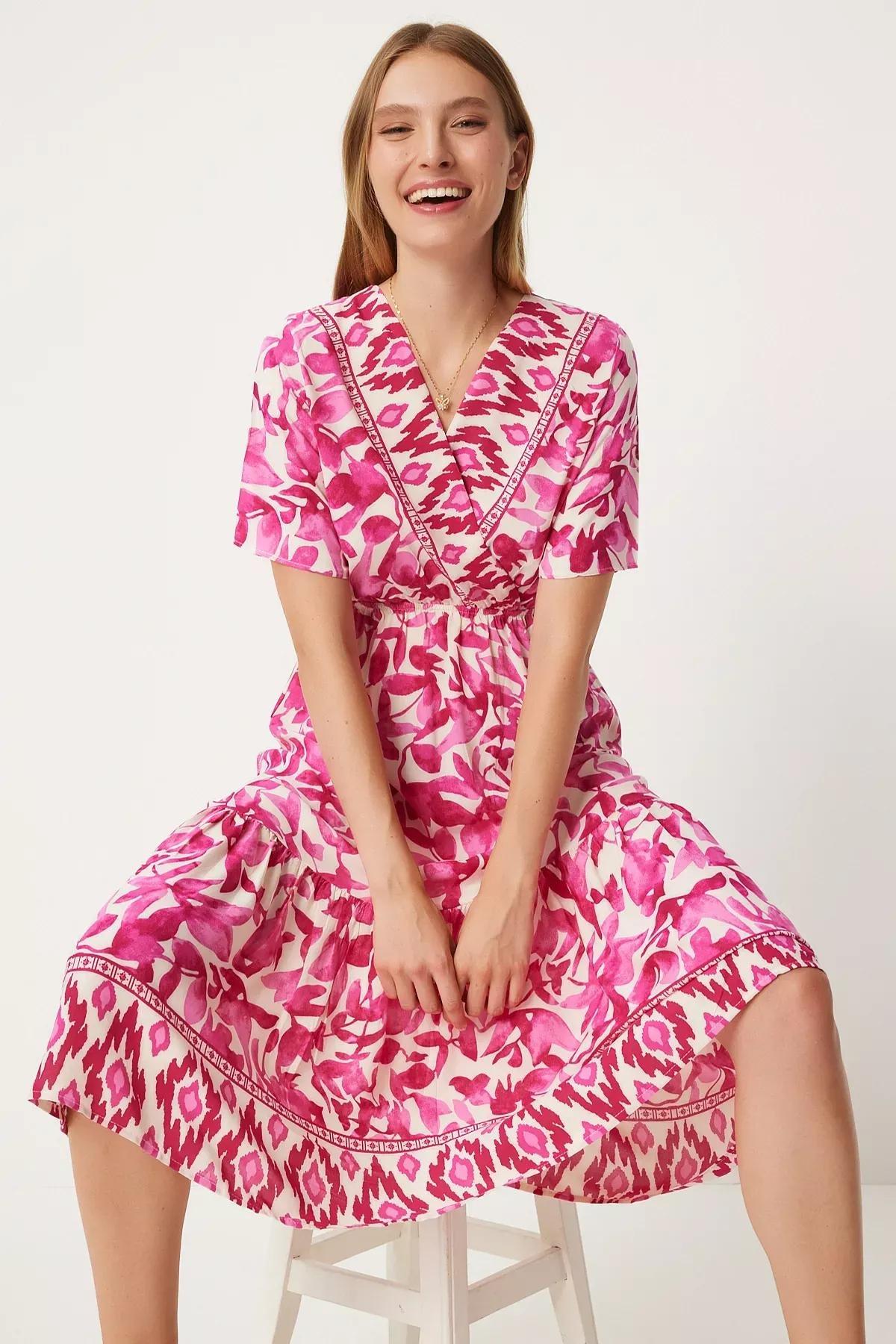 Multicolour V-Neck Viscose Dress, , large image number 0