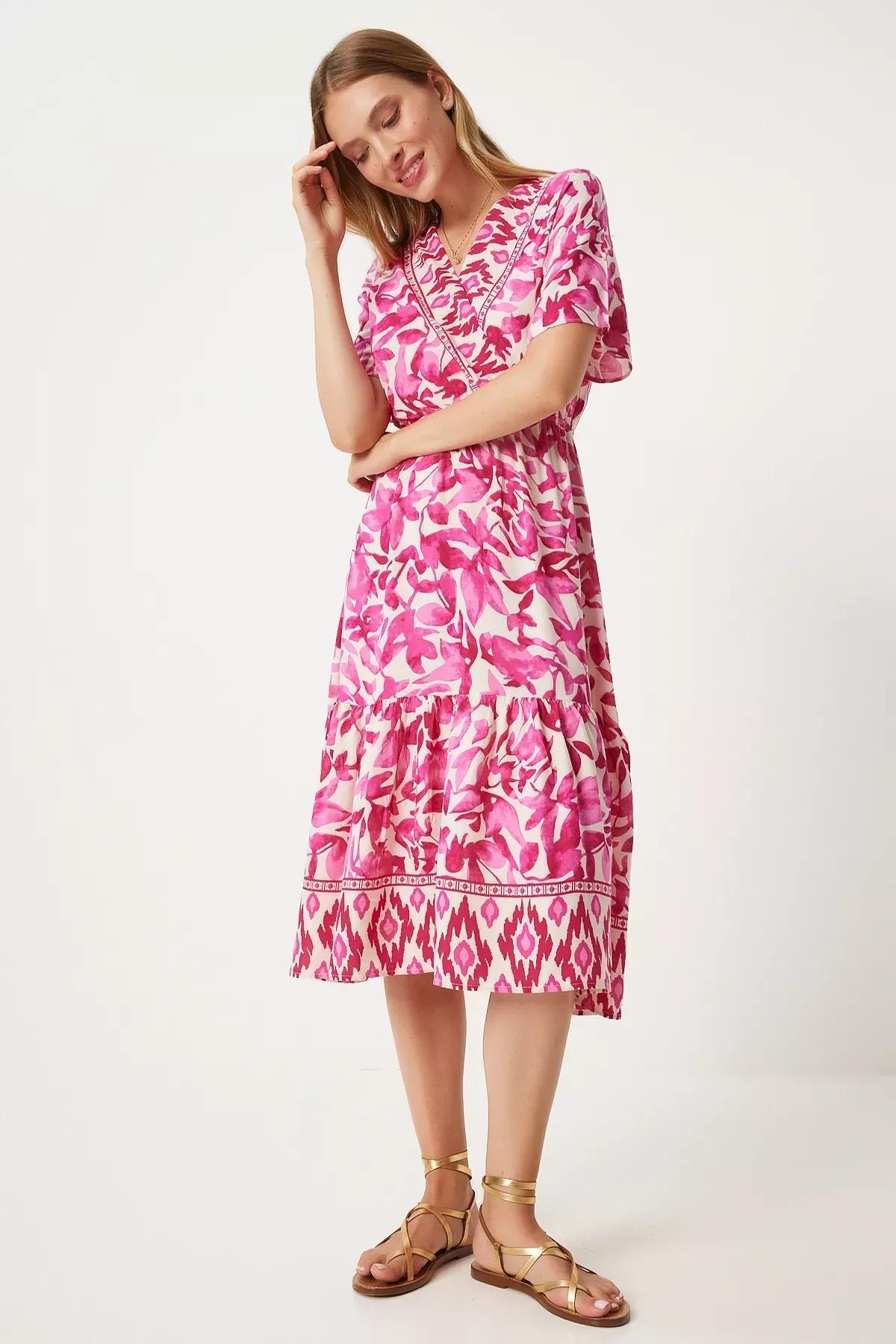 Multicolour V-Neck Viscose Dress, , large image number 1