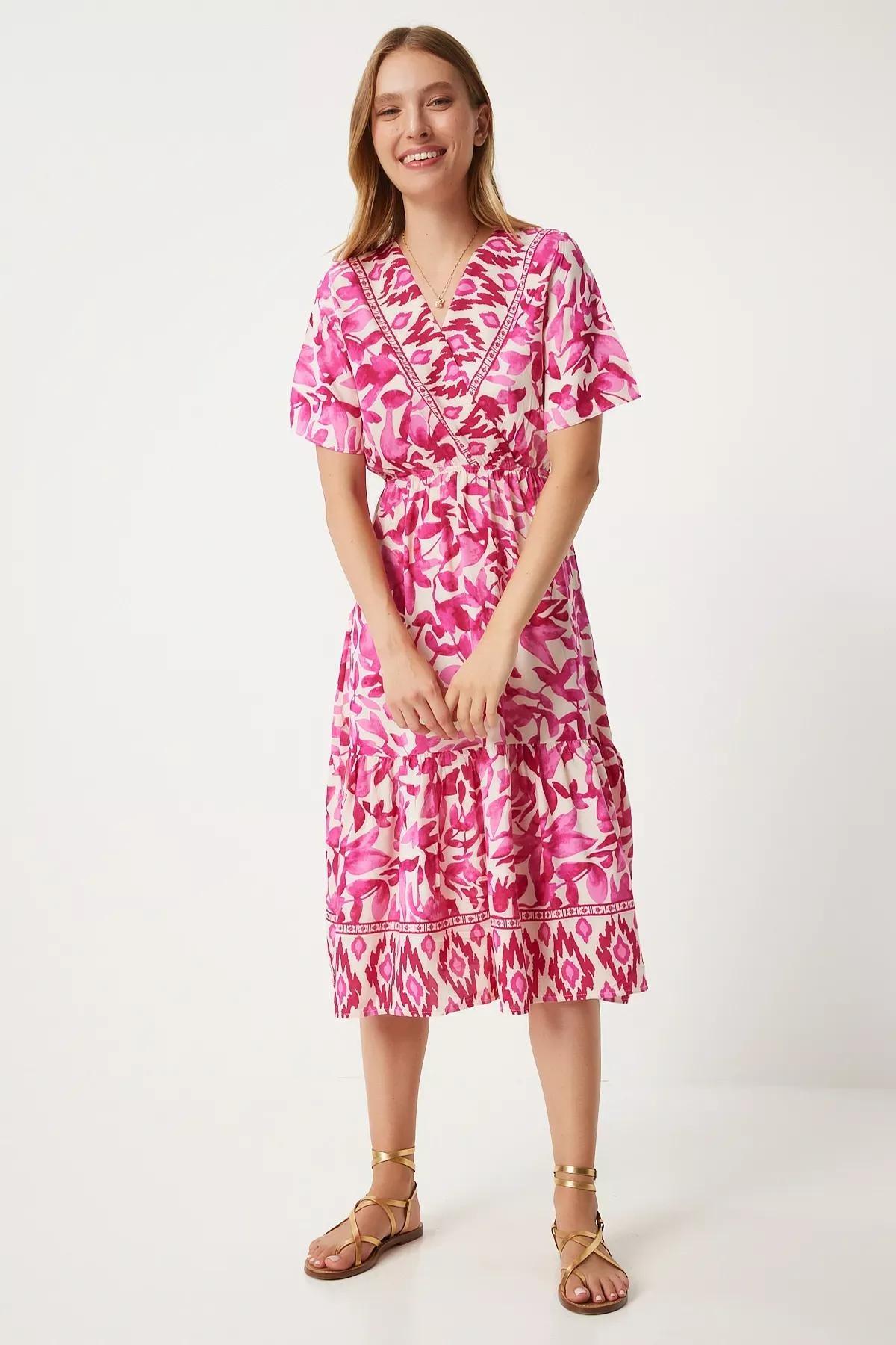 Multicolour V-Neck Viscose Dress, , large image number 2