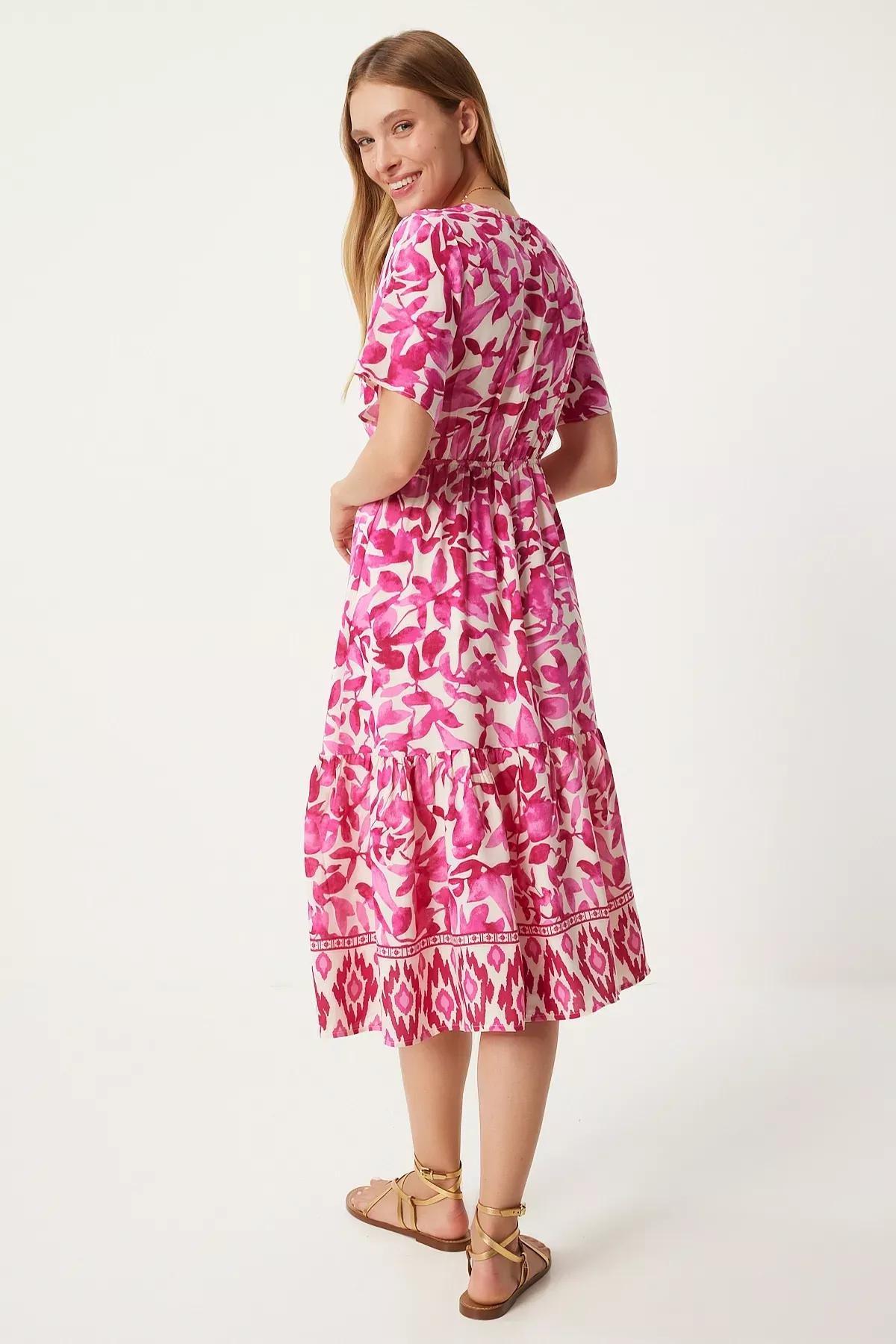 Multicolour V-Neck Viscose Dress, , large image number 4