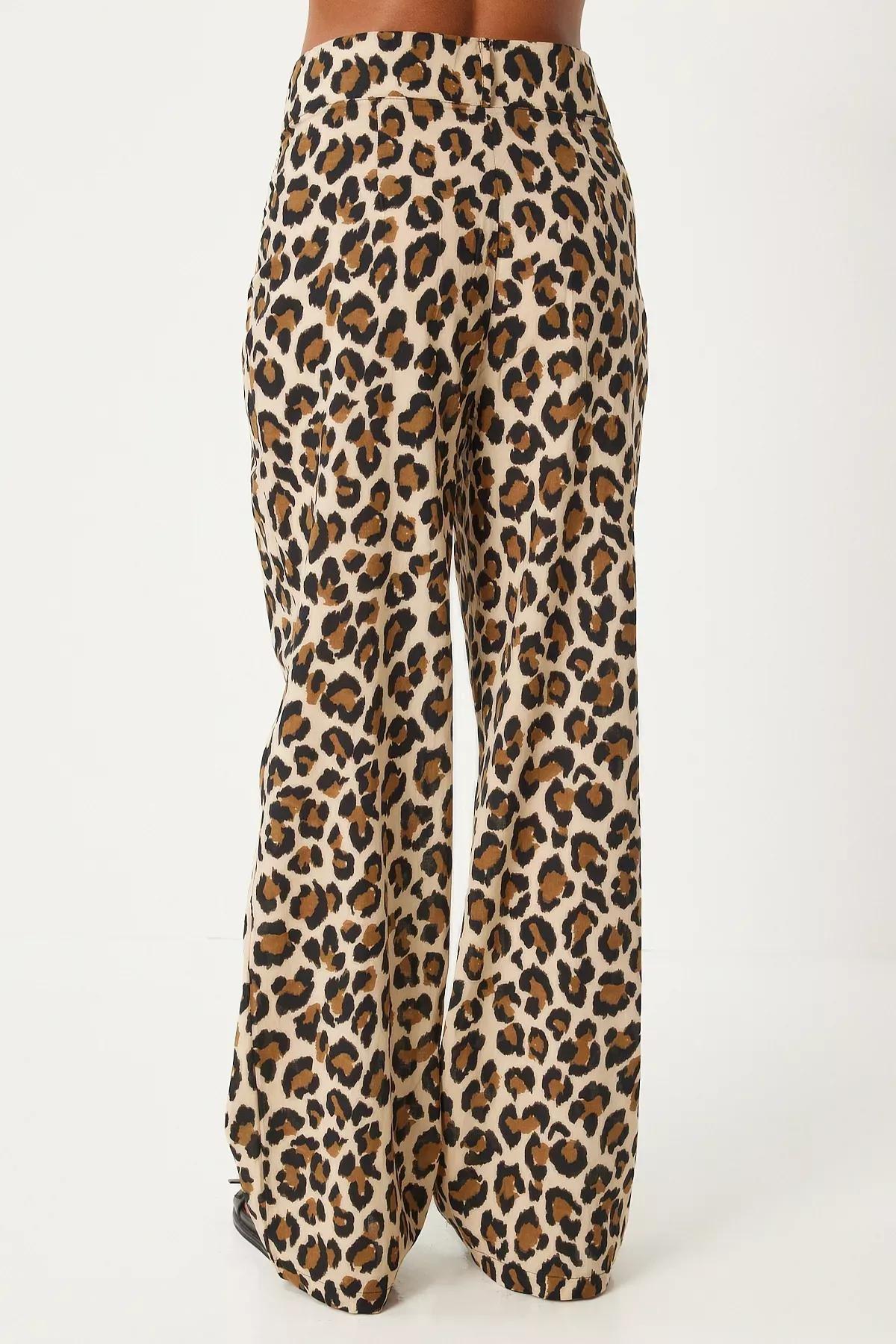 Cream Brown Leopard Blouse Trousers Set, Cream Brown, large image number 1
