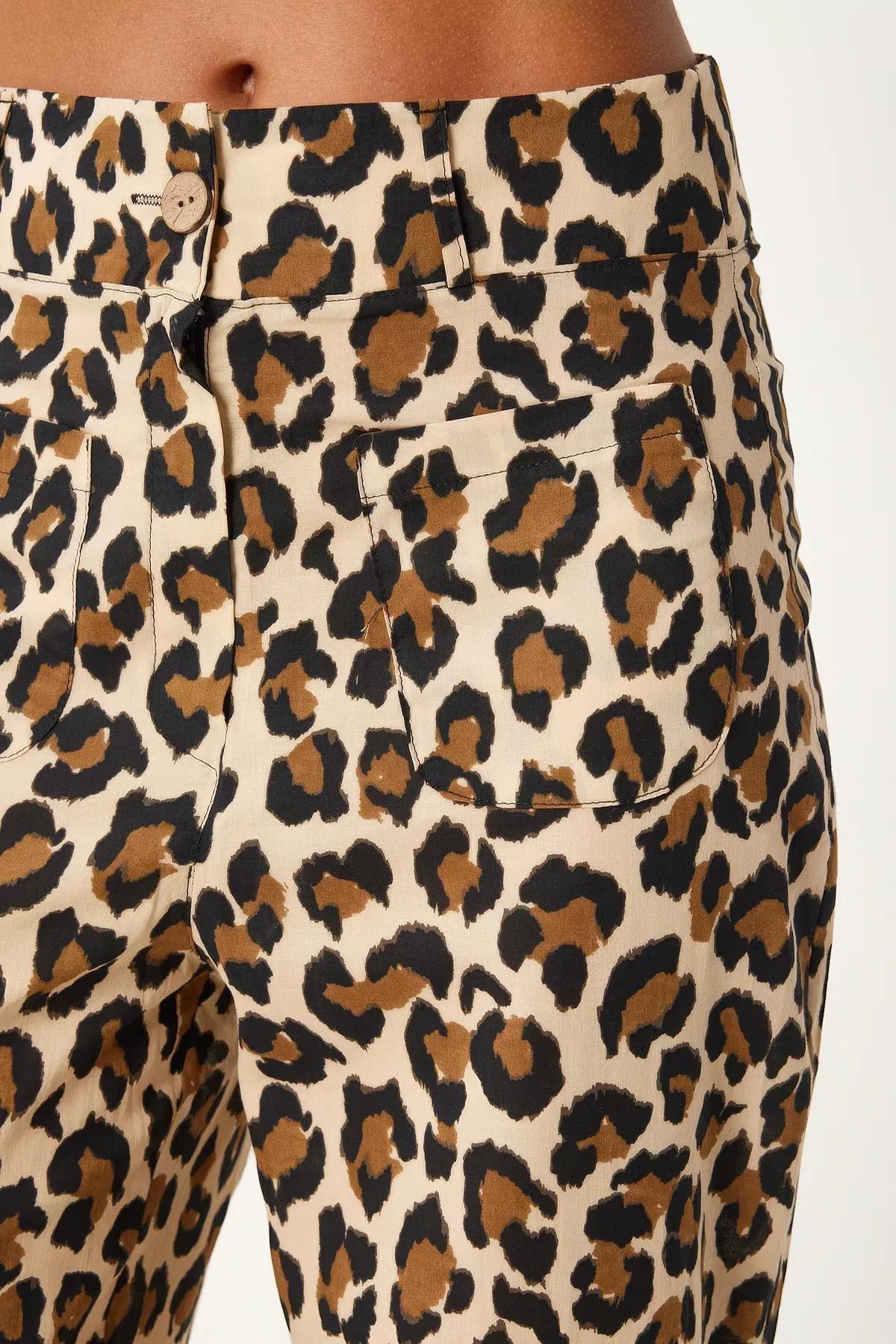 Cream Brown Leopard Blouse Trousers Set, Cream Brown, large image number 6