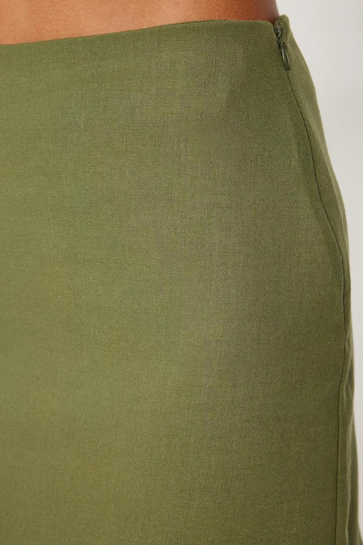 Green Mini Woven Skirt, Khaki, large image number 2