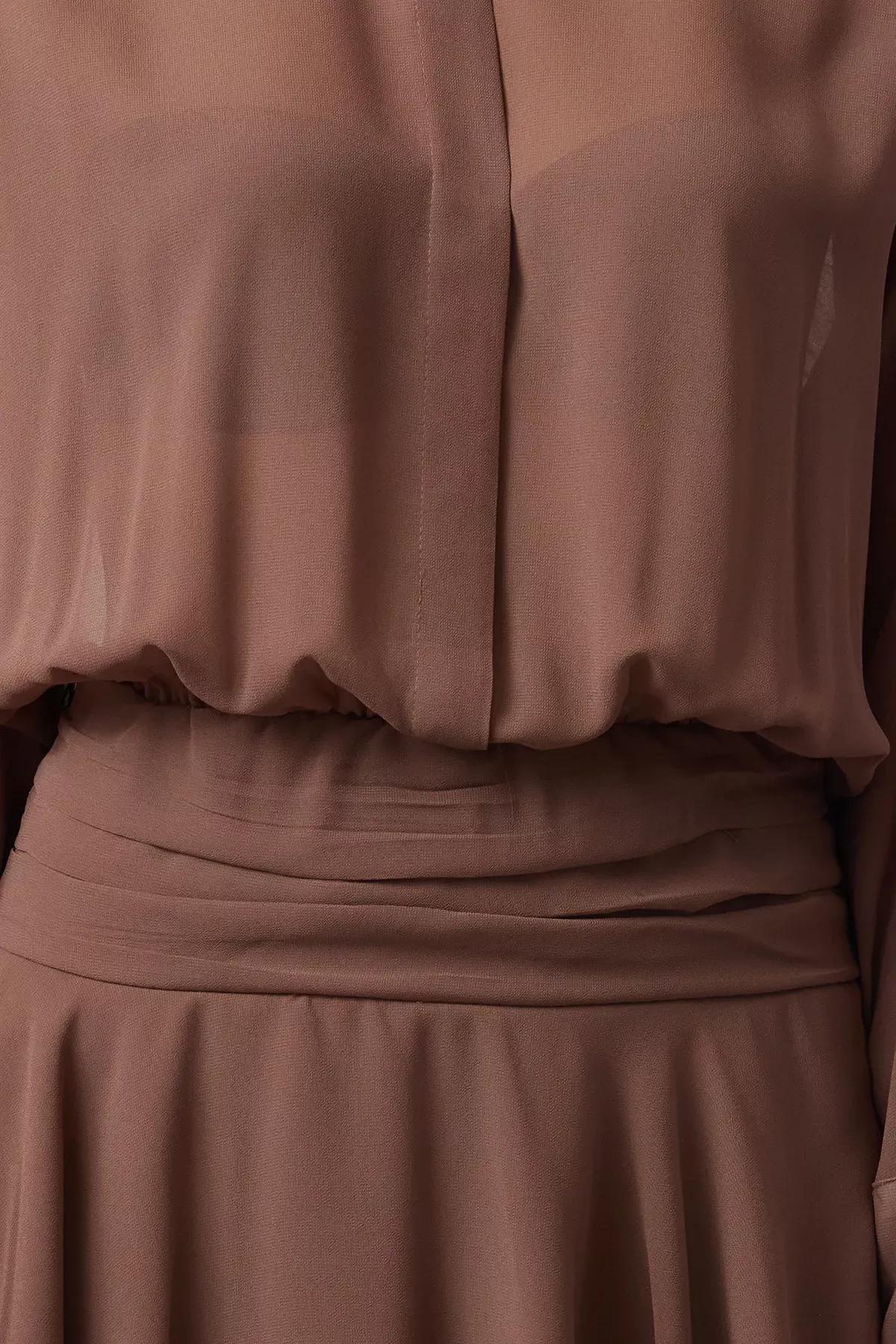 Brown Collared Shirt Detailed Chiffon Dress, , large image number 3