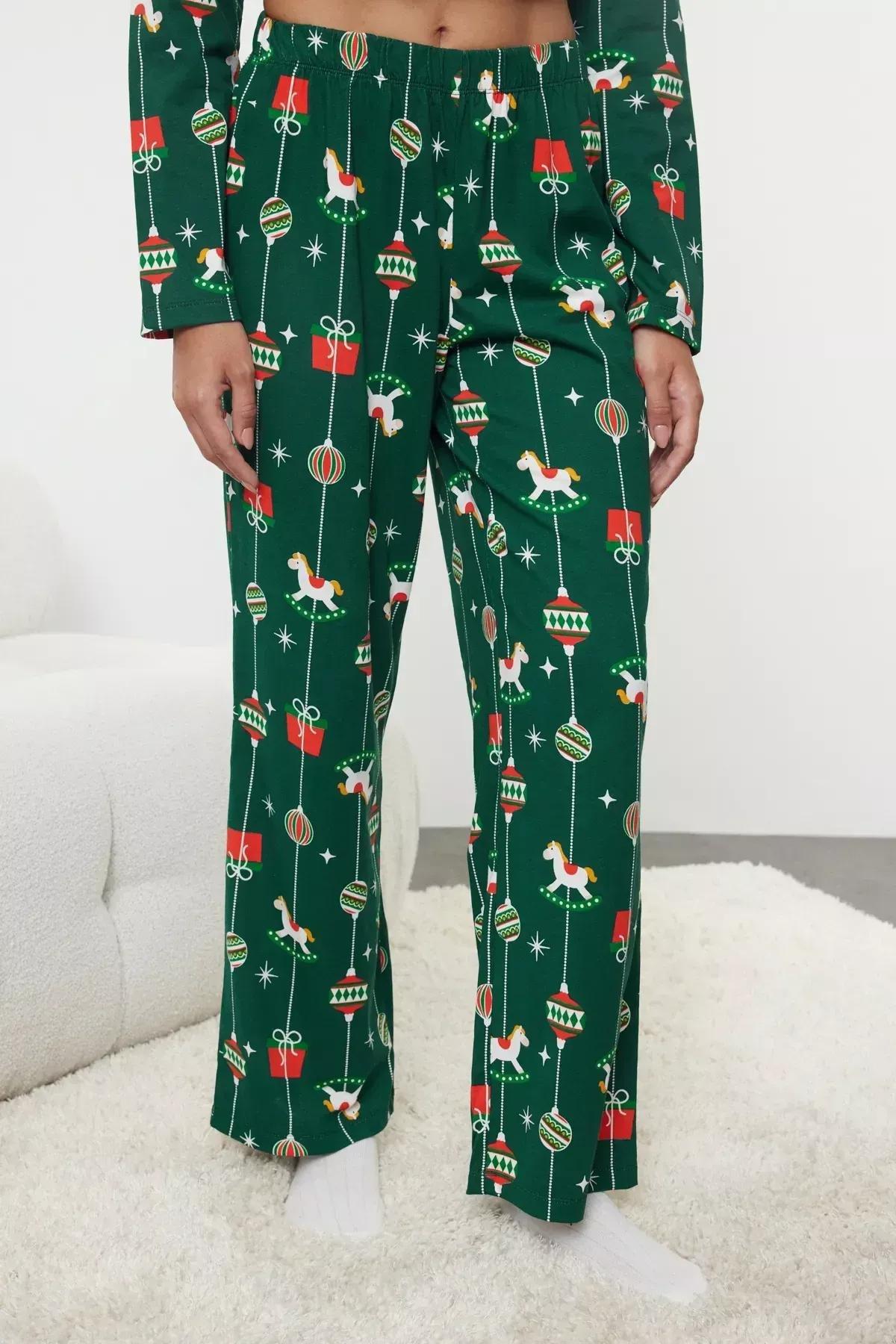 Green Cotton Themed Knitted Pyjamas Set, Green, large image number 3